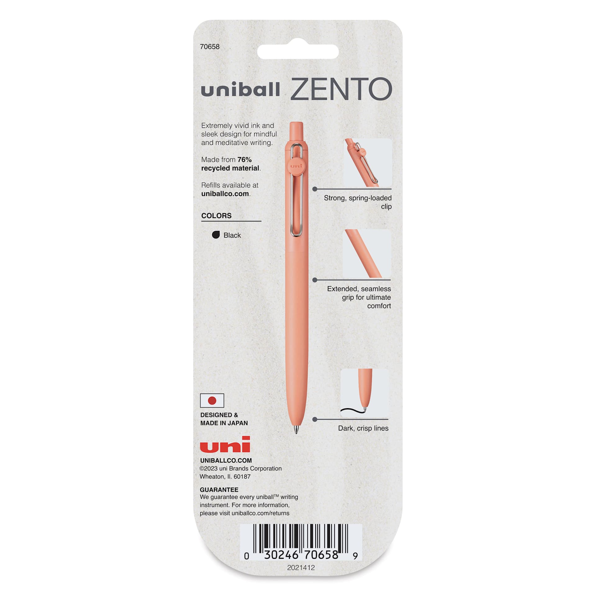 Uni-Ball Zento Gel Pens - Set of 2, Boho, 0.7 mm, back of packaging