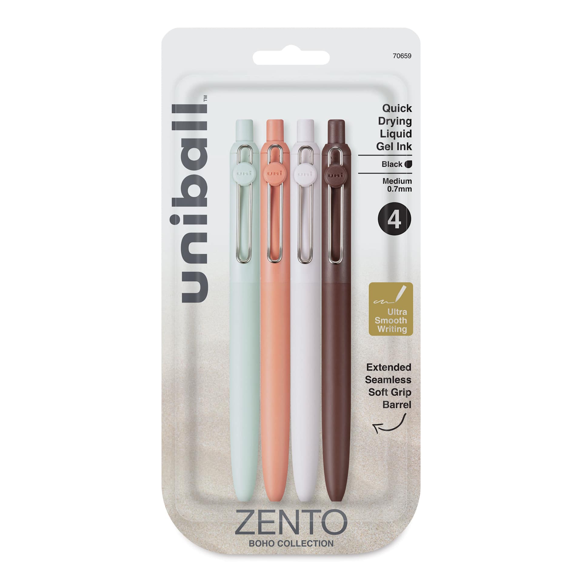 Uni-Ball Zento Gel Pens - Set of 4, Boho, 0.7 mm, font of packaging