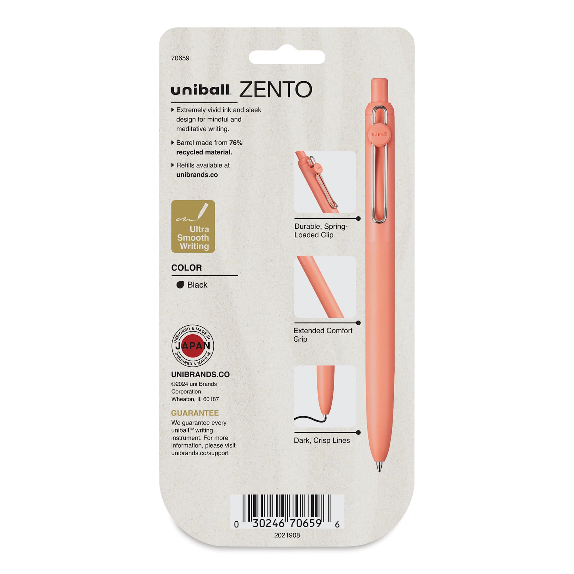 Uni-Ball Zento Gel Pens - Set of 4, Boho, 0.7 mm, back of packaging