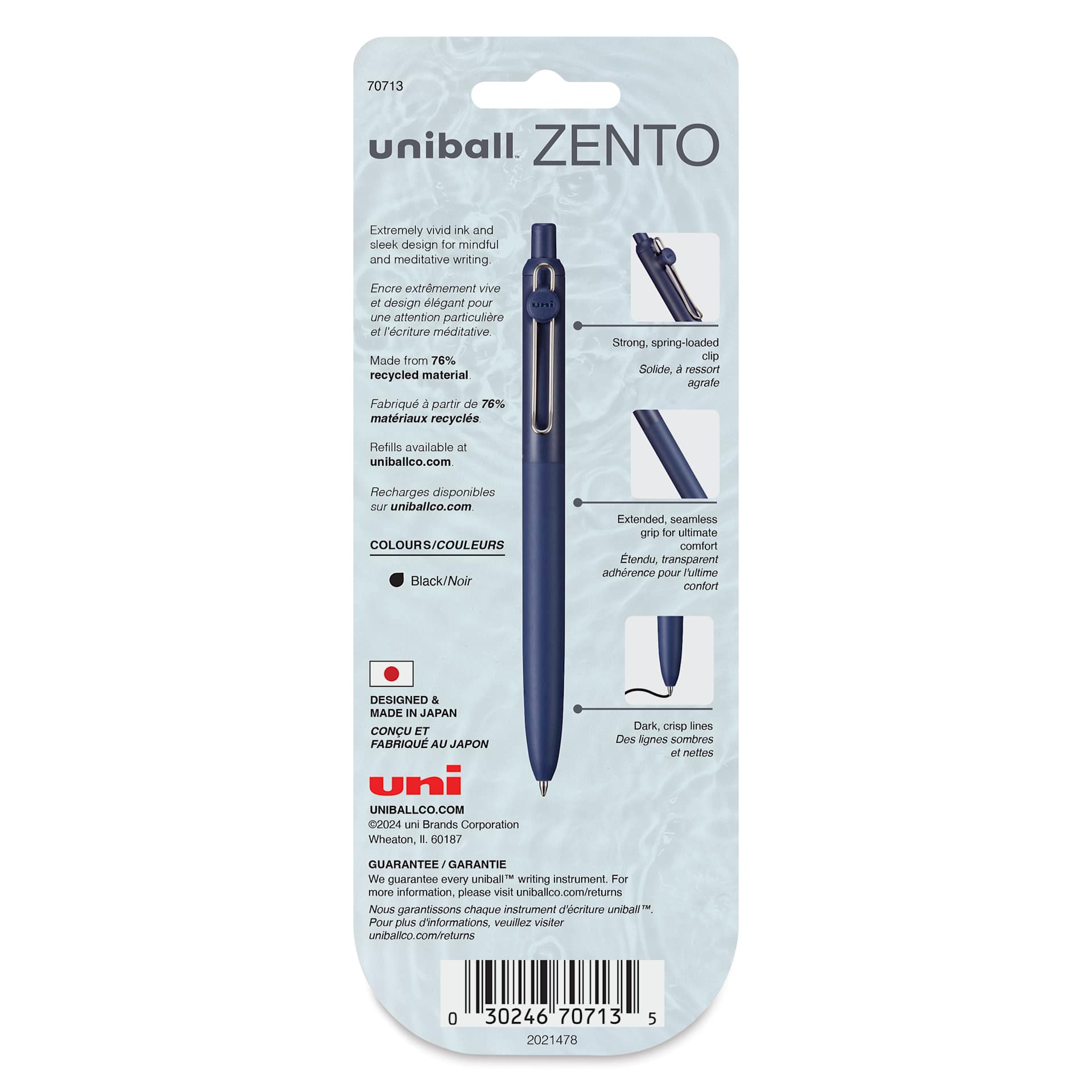 Uni-Ball Zento Gel Pens - Set of 2, Muted, 0.7 mm, back of packaging