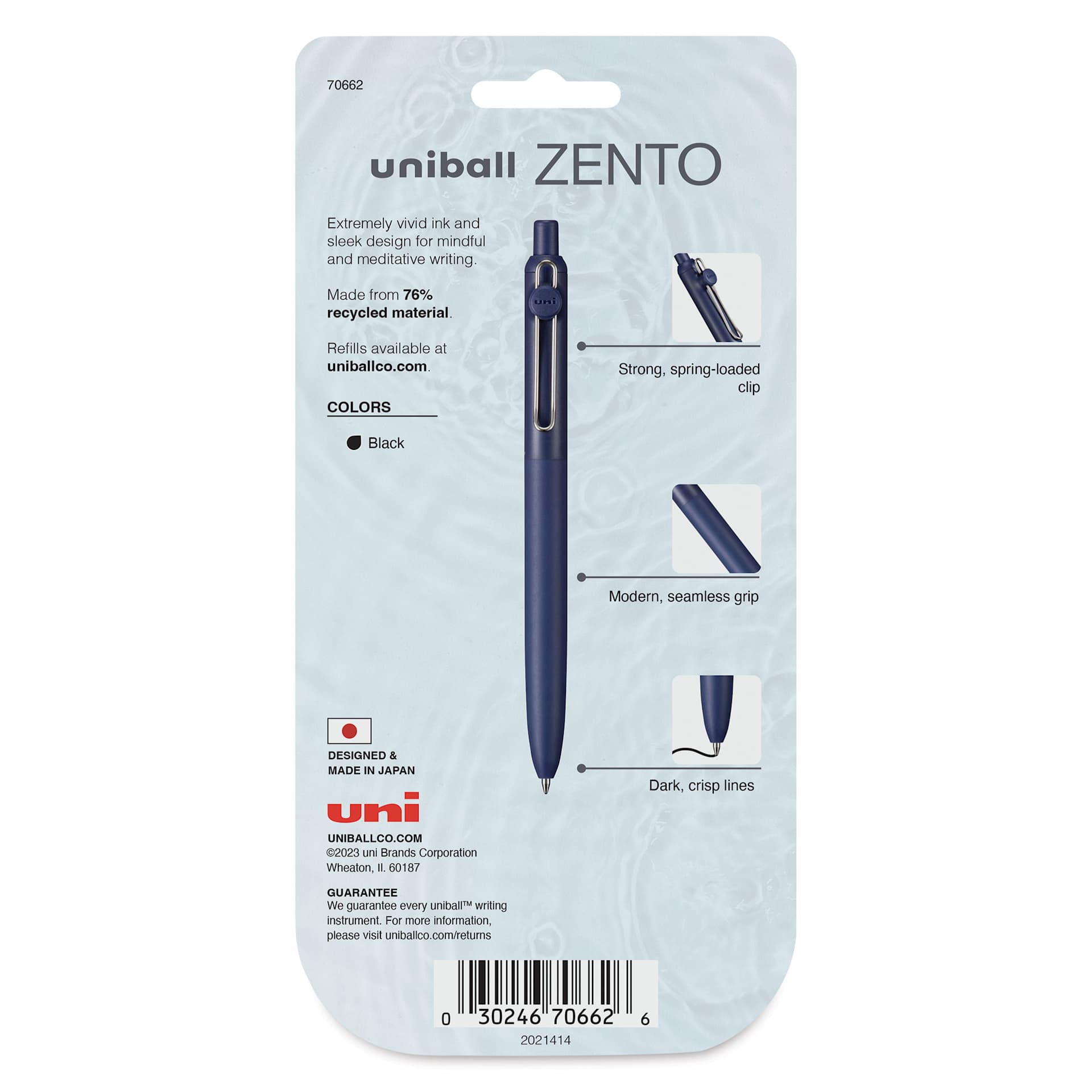 Uni-Ball Zento Gel Pens - Set of 4, Muted, 0.7 mm, back of packaging