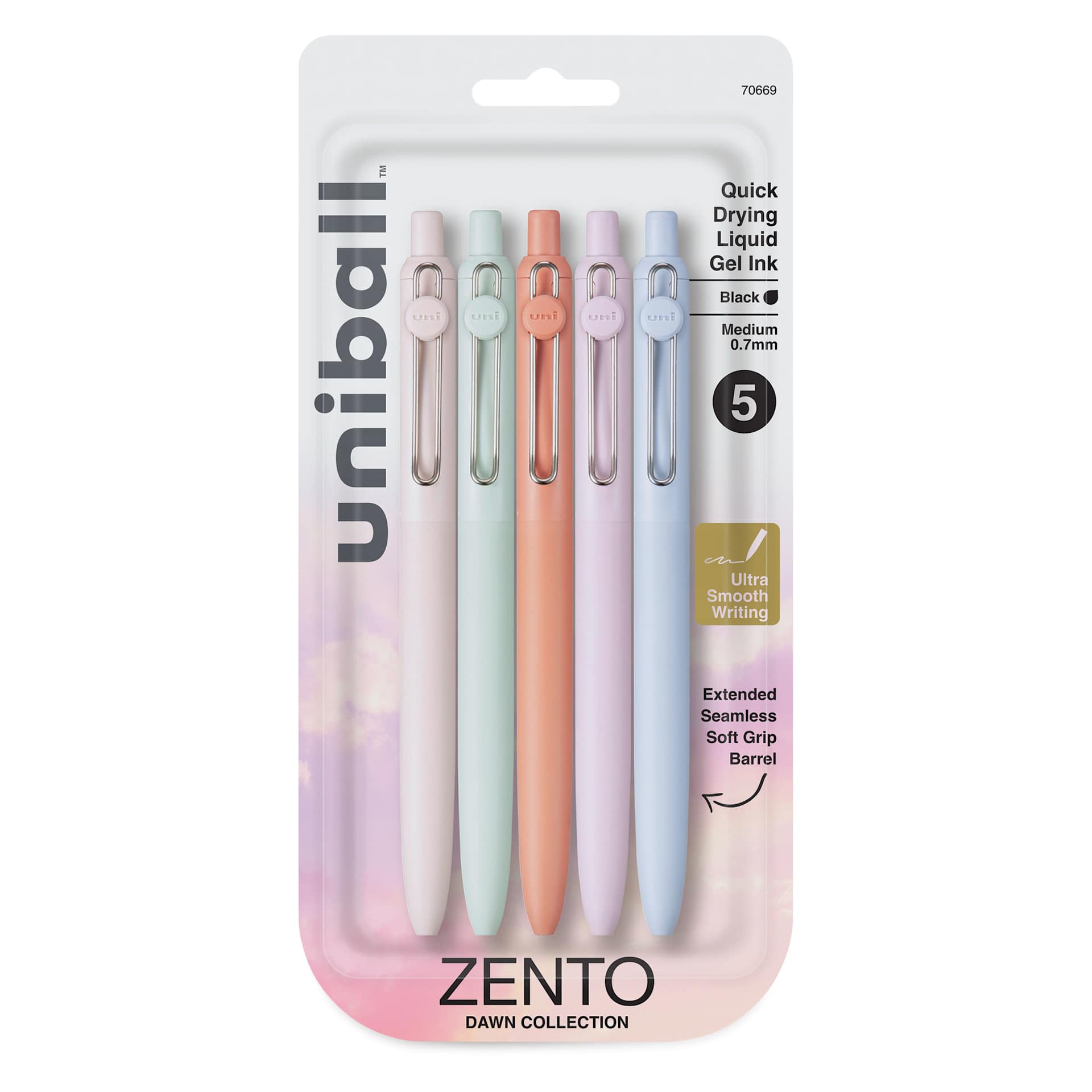 Uni-Ball Zento Gel Pens - Set of 5, Dawn, 0.7 mm, front of packaging