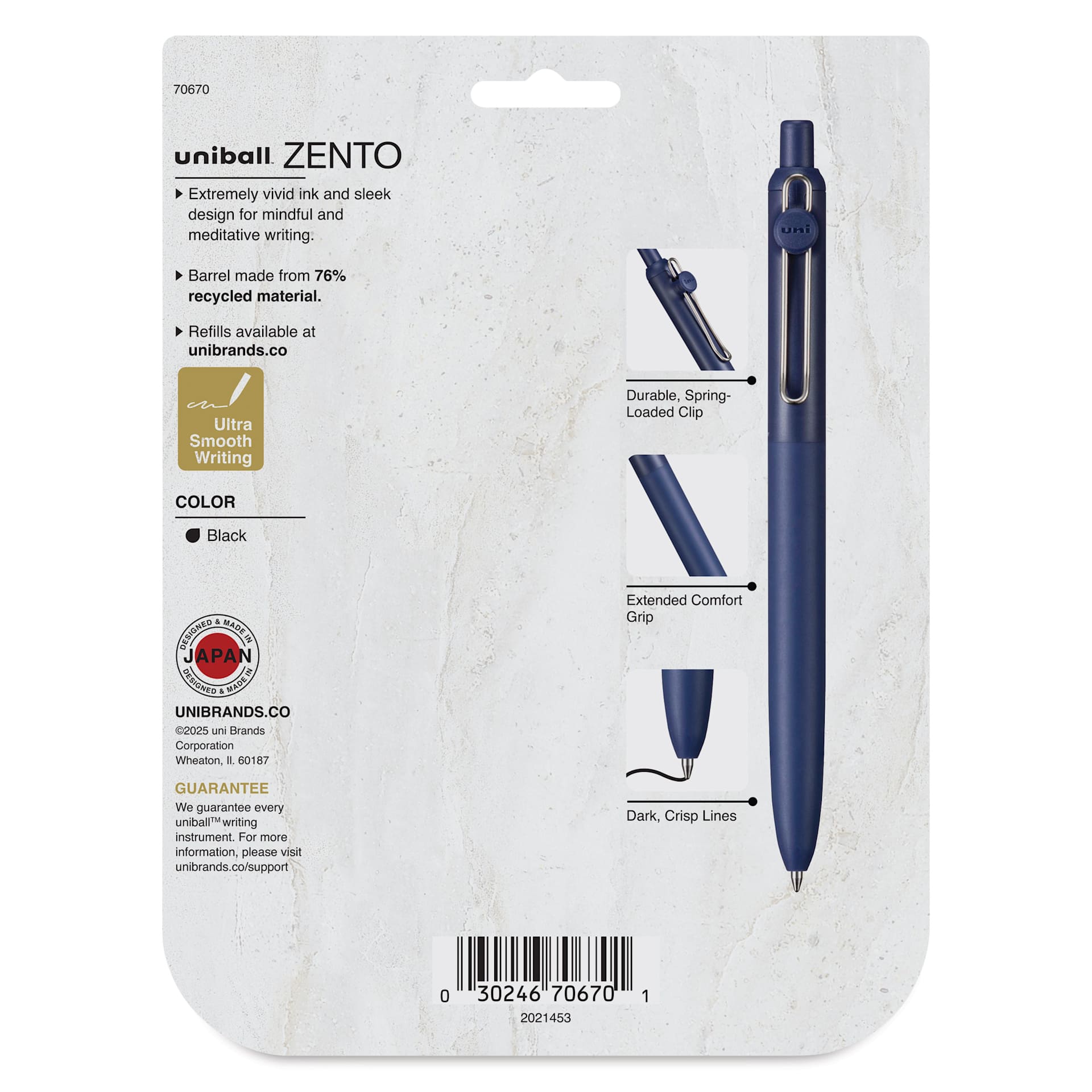 Uni-Ball Zento Gel Pens - Set of 8, Harmony, 0.7 mm, back of packaging