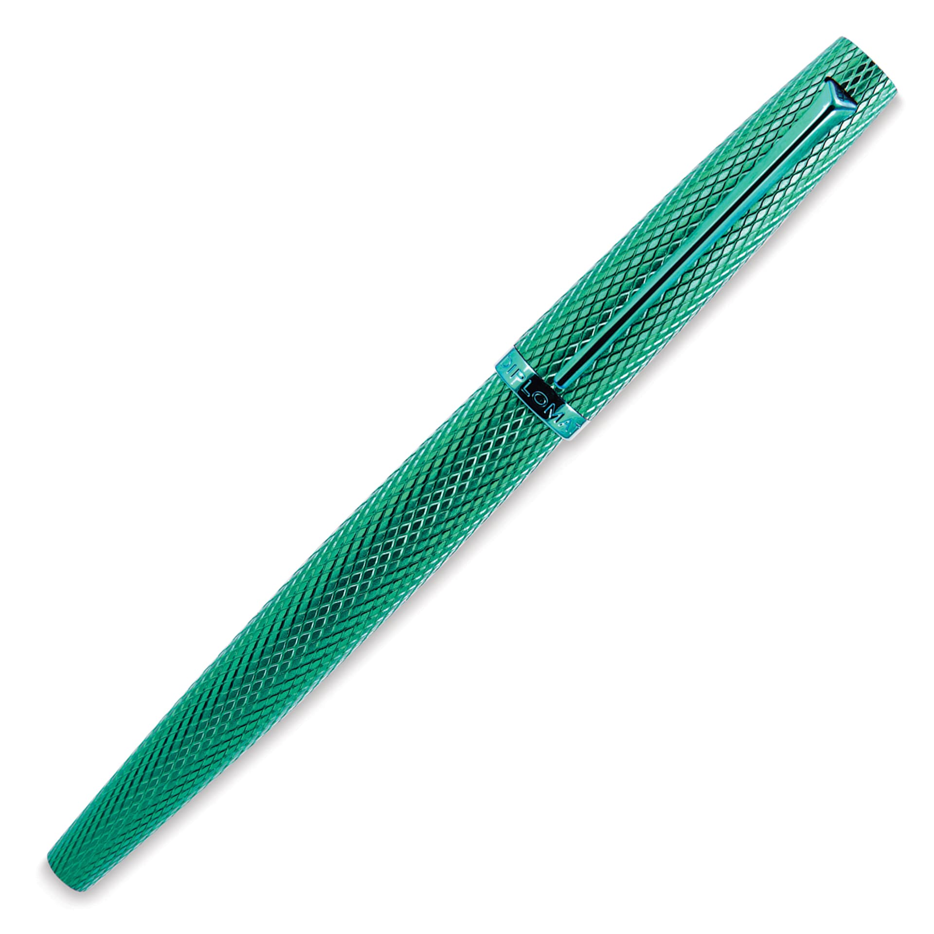 Diplomat Viper Rollerball Pen - Green Guilloche, cap on