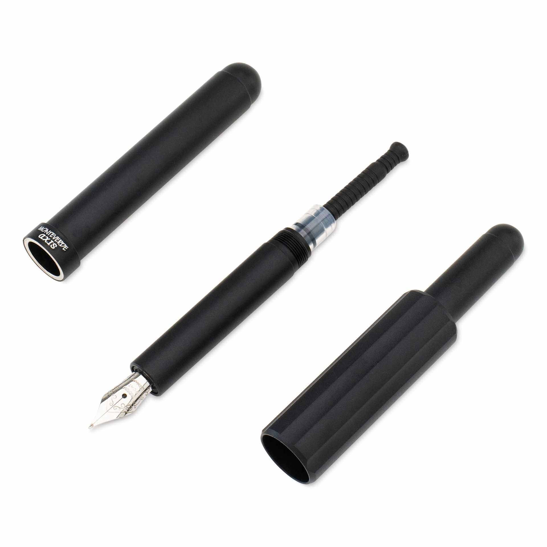 Monteverde Axis Fountain Pen - Matte Black, Medium Nib, separated (image may show a different size nib)