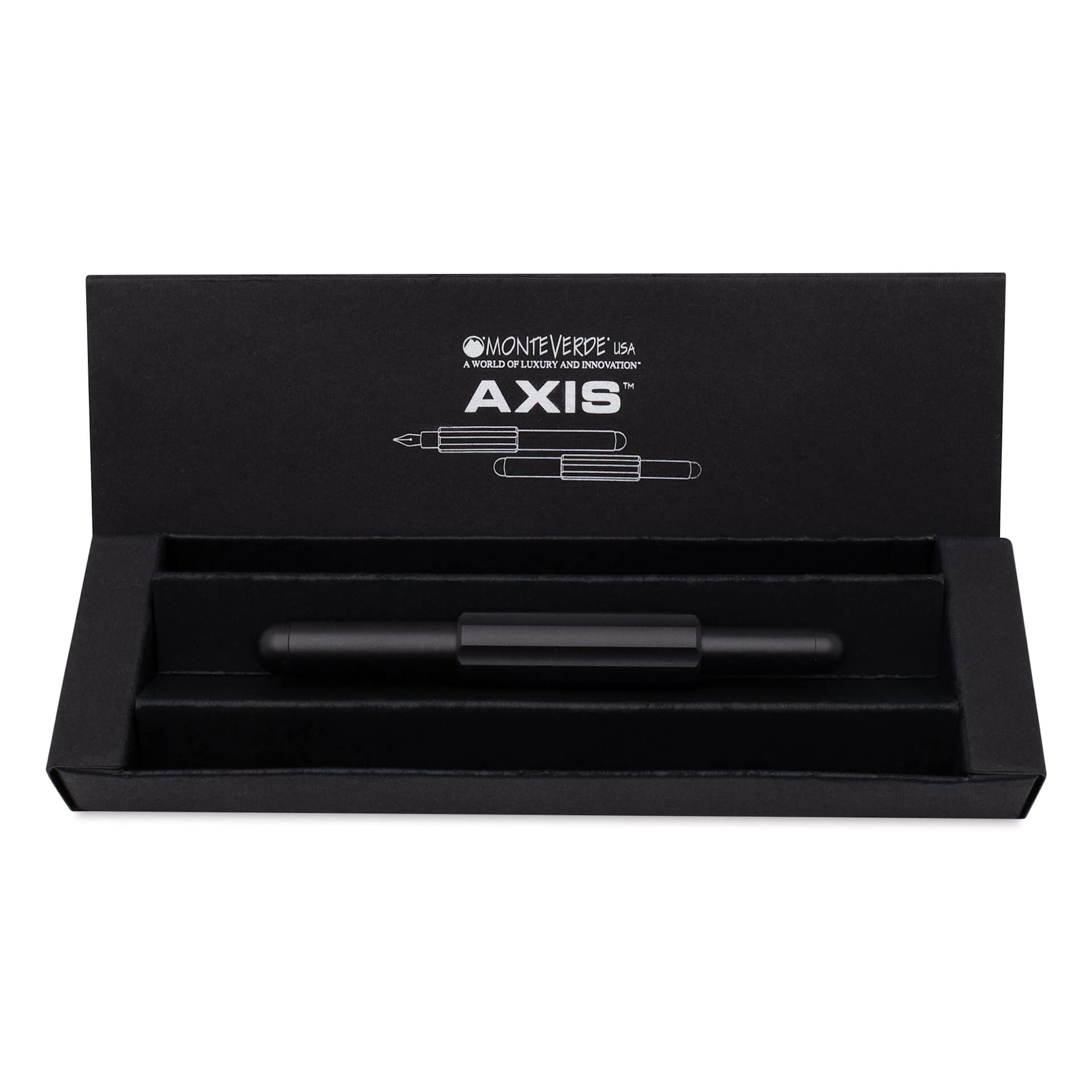 Monteverde Axis Fountain Pen - Matte Black, Medium Nib, in packaging