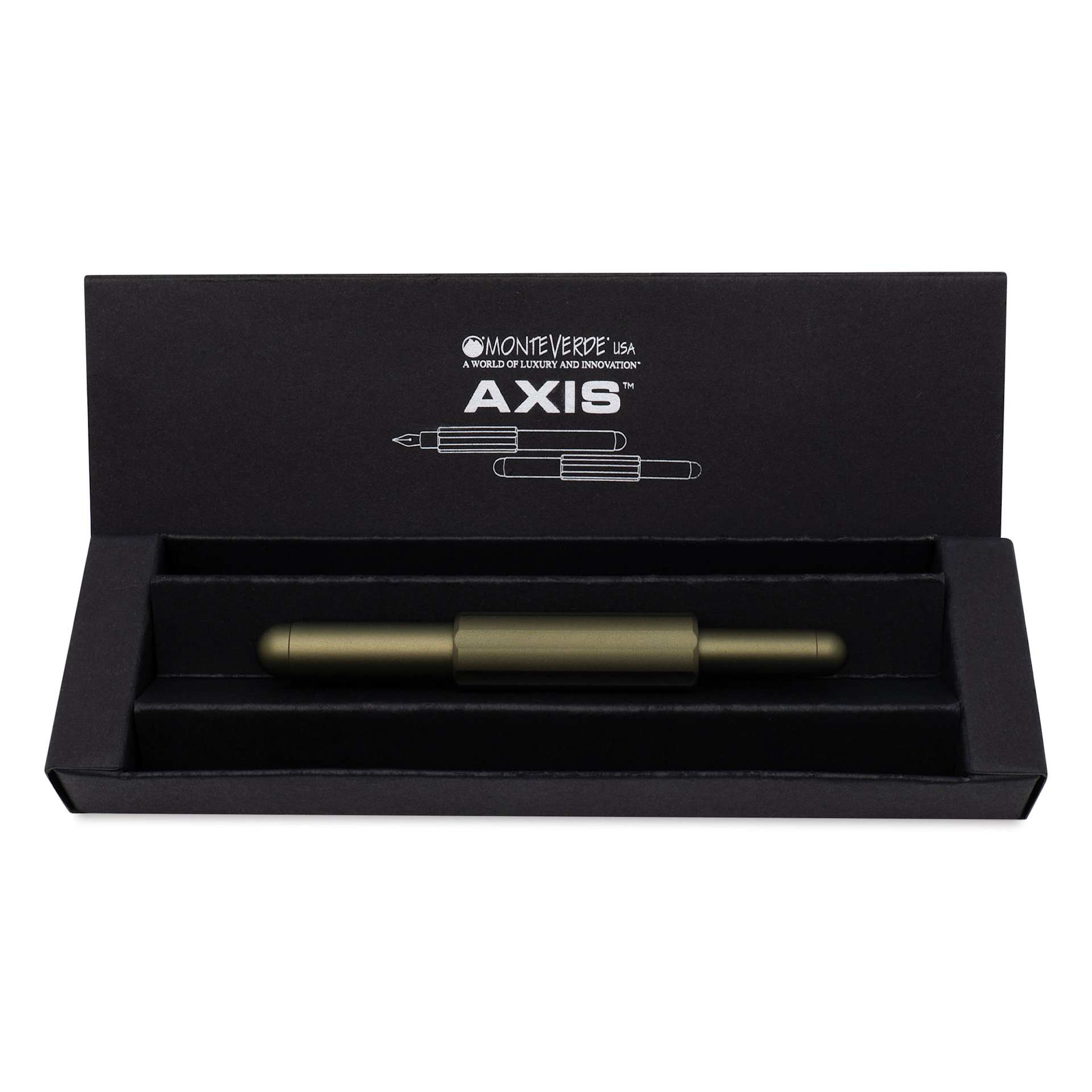 Monteverde Axis Fountain Pen - Matte Olive, Extra Fine Nib, in packaging