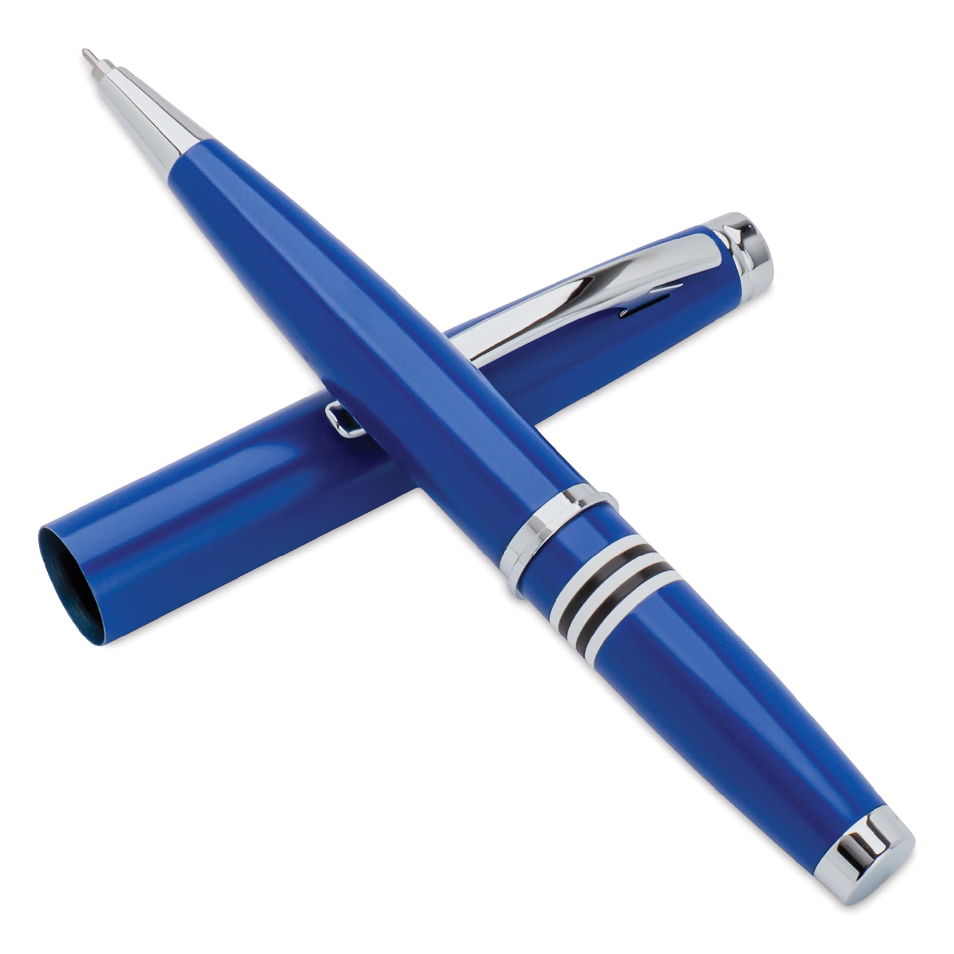 Monteverde Dakota Gel Pen - Air Force Blue, angled view of pen and cap