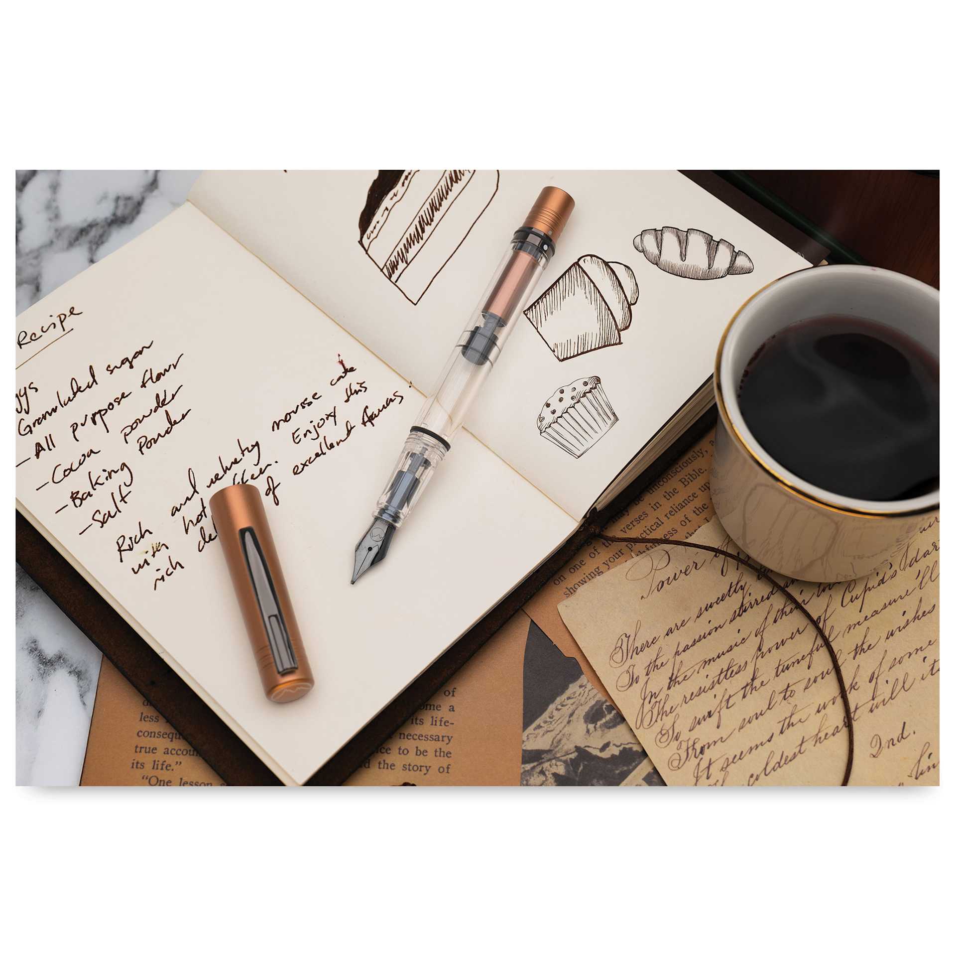 Monteverde MP1 Fountain Pen - Mocha Mousse, Broad Nib, journaling