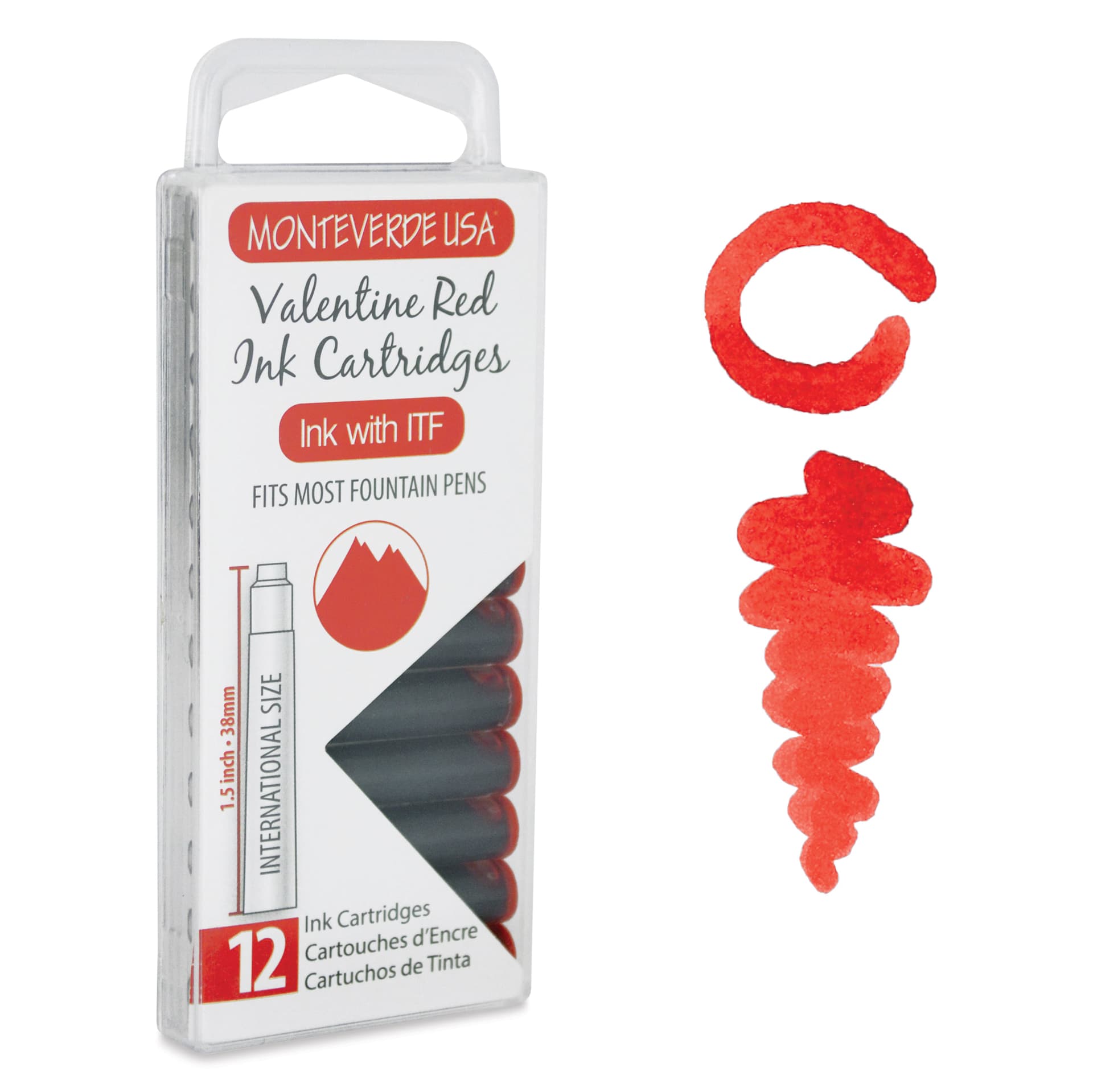 Monteverde Core Universal Ink Cartridge - Valentine Red, Pkg of 12 with swatch
