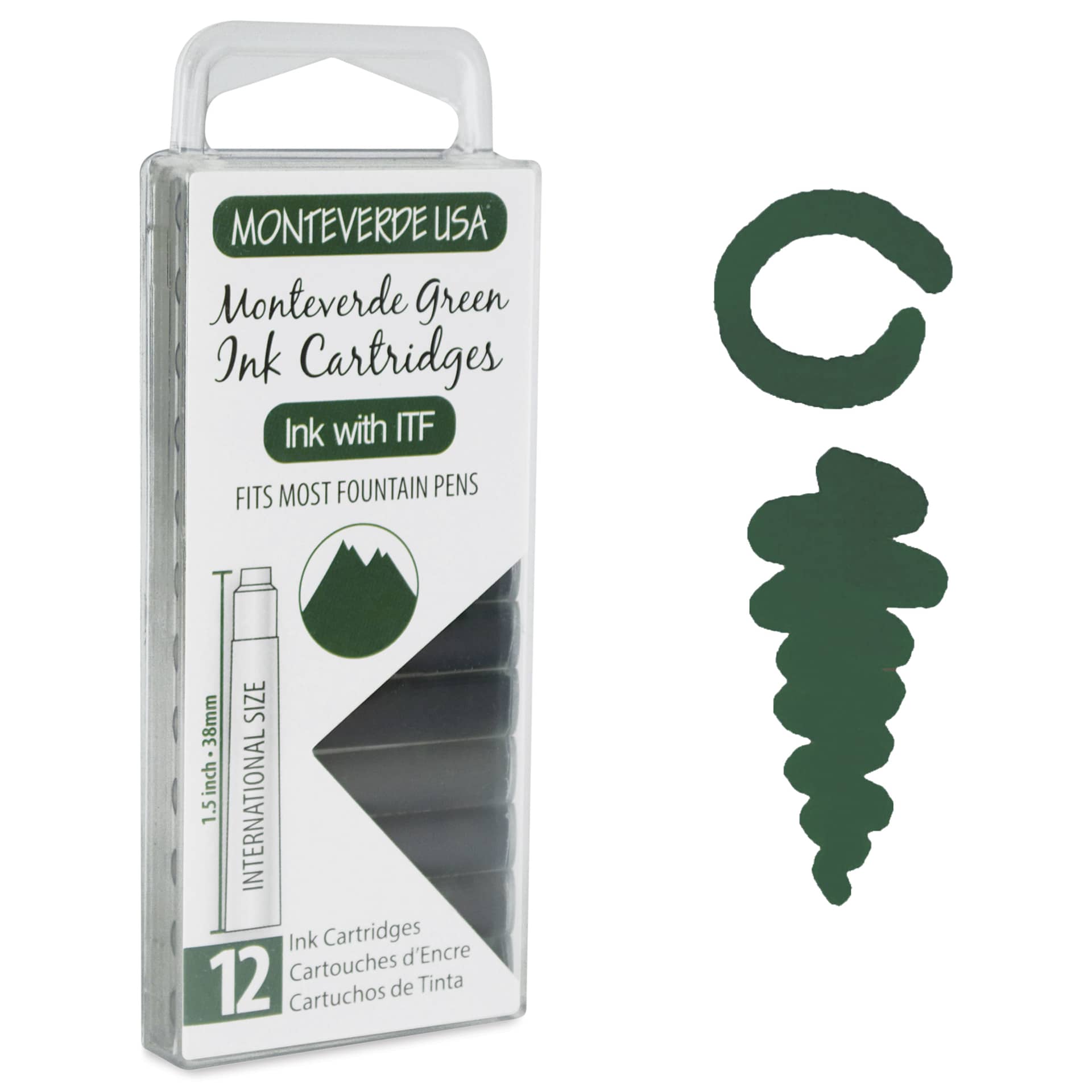 Monteverde Core Universal Ink Cartridge - Monteverde Green, Pkg of 12