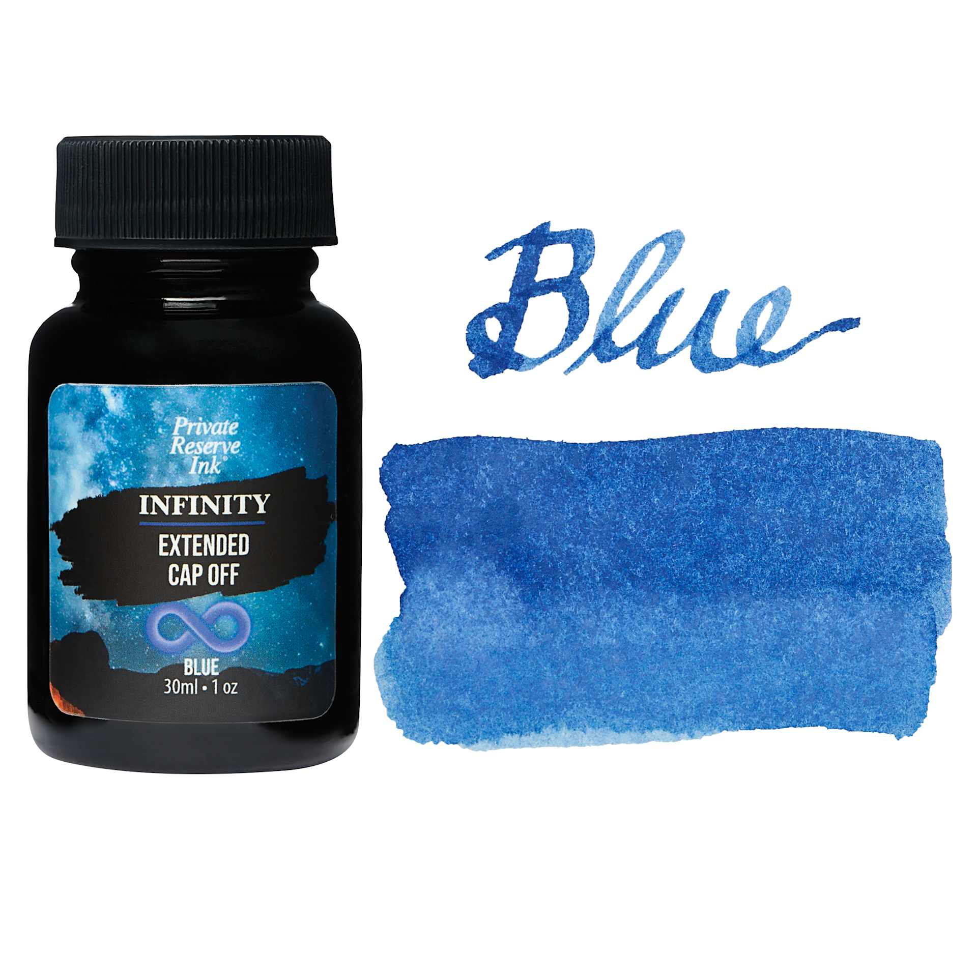 Private Reserve Infinity Ink - Blue, 30 ml bottle and swatch