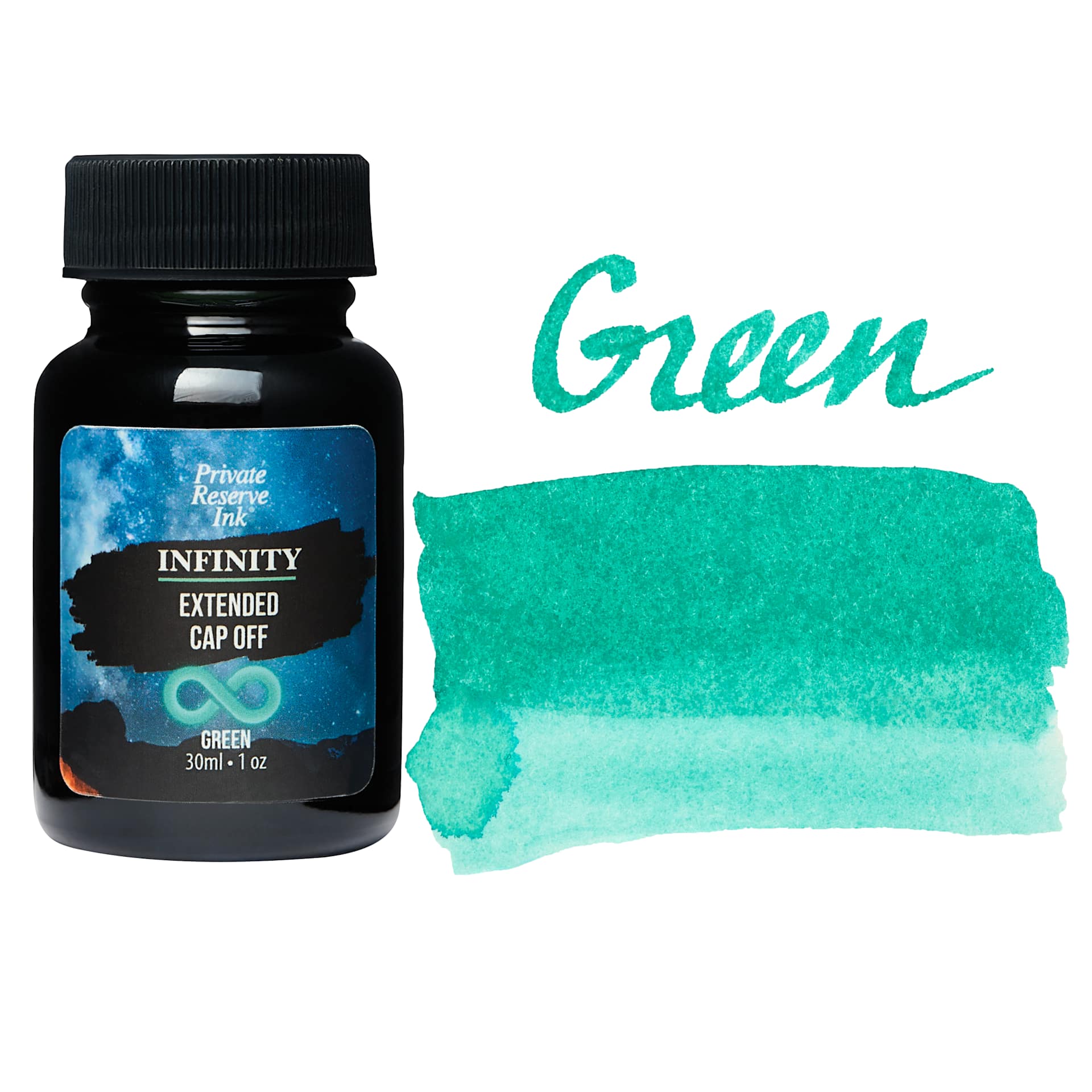 Private Reserve Infinity Ink - Green, 30 ml bottle and swatch