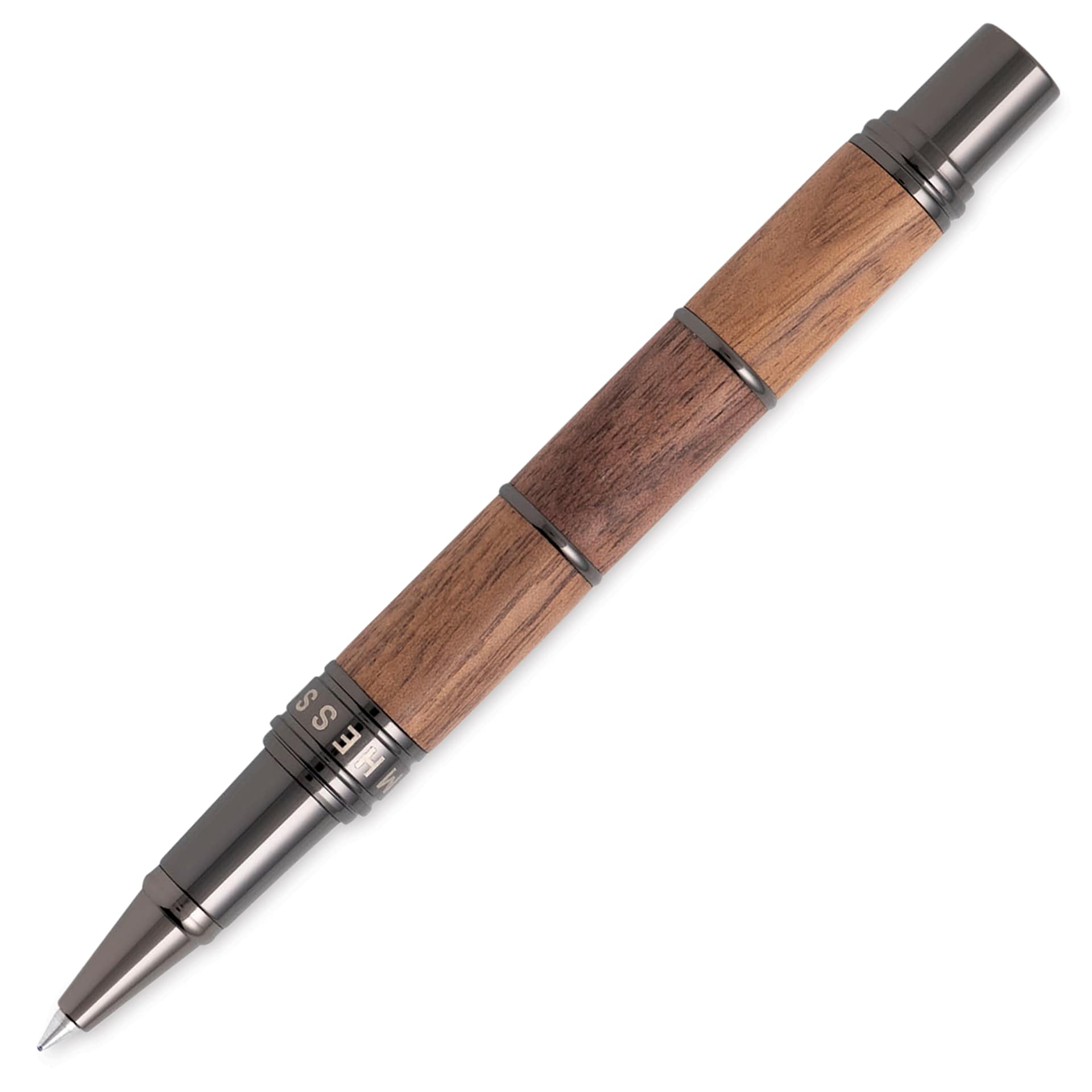 Tom Hessin Revolution Collection Rollerball Pen - Rustic Walnut, cap off