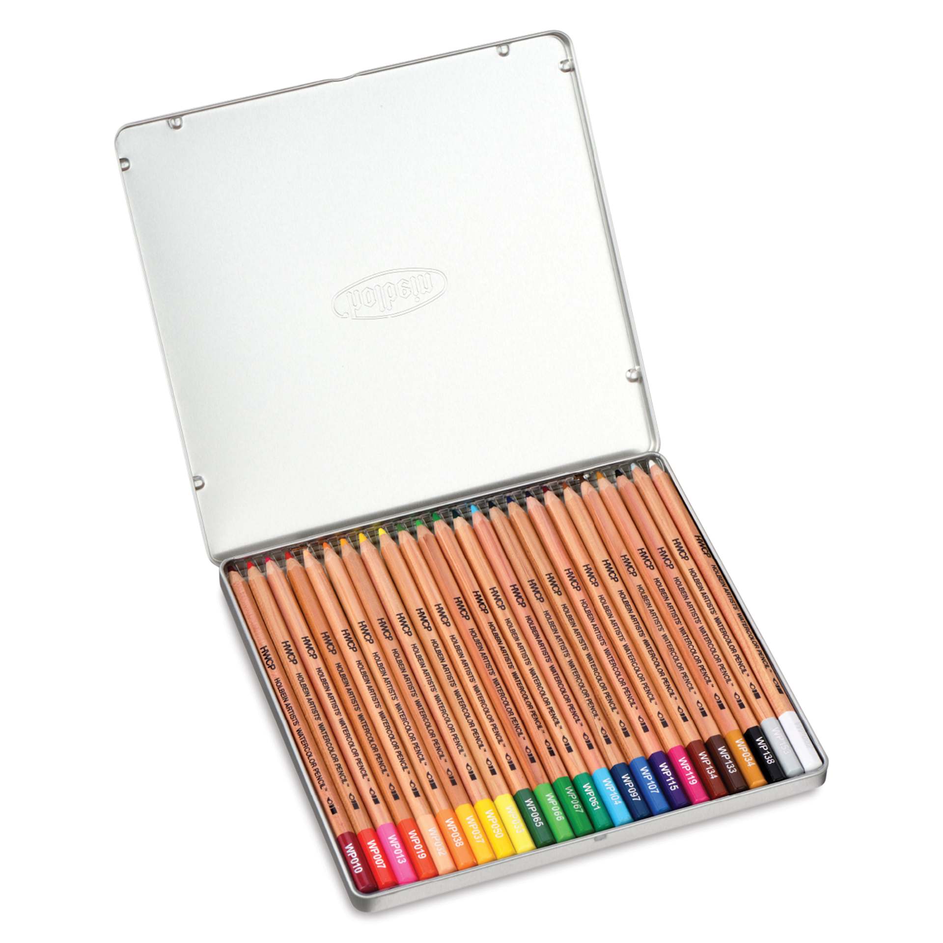 Holbein Artists' Watercolor Pencils - Set of 24, open showing contents