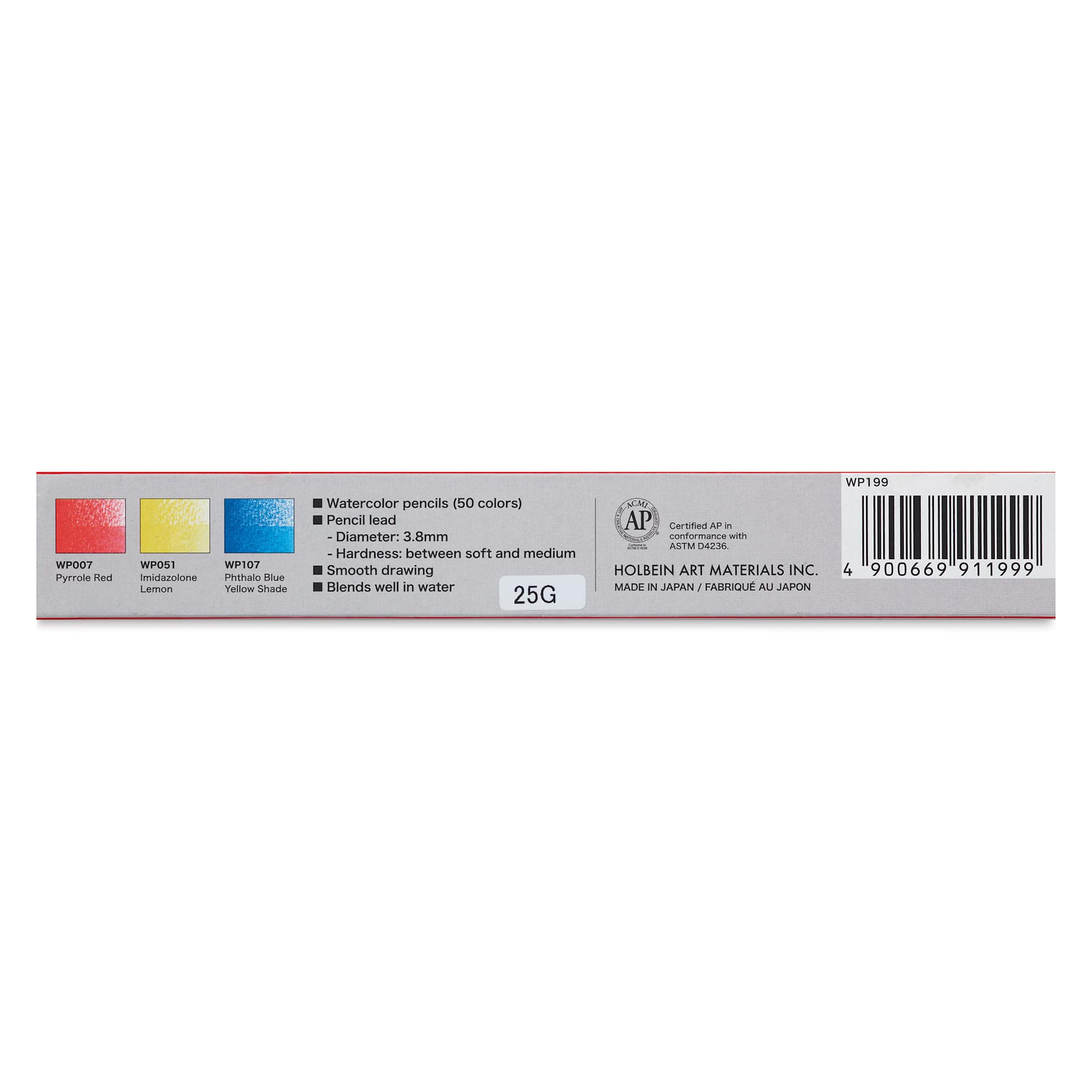 Holbein Artists' Watercolor Pencils - Set of 3, back of packaging