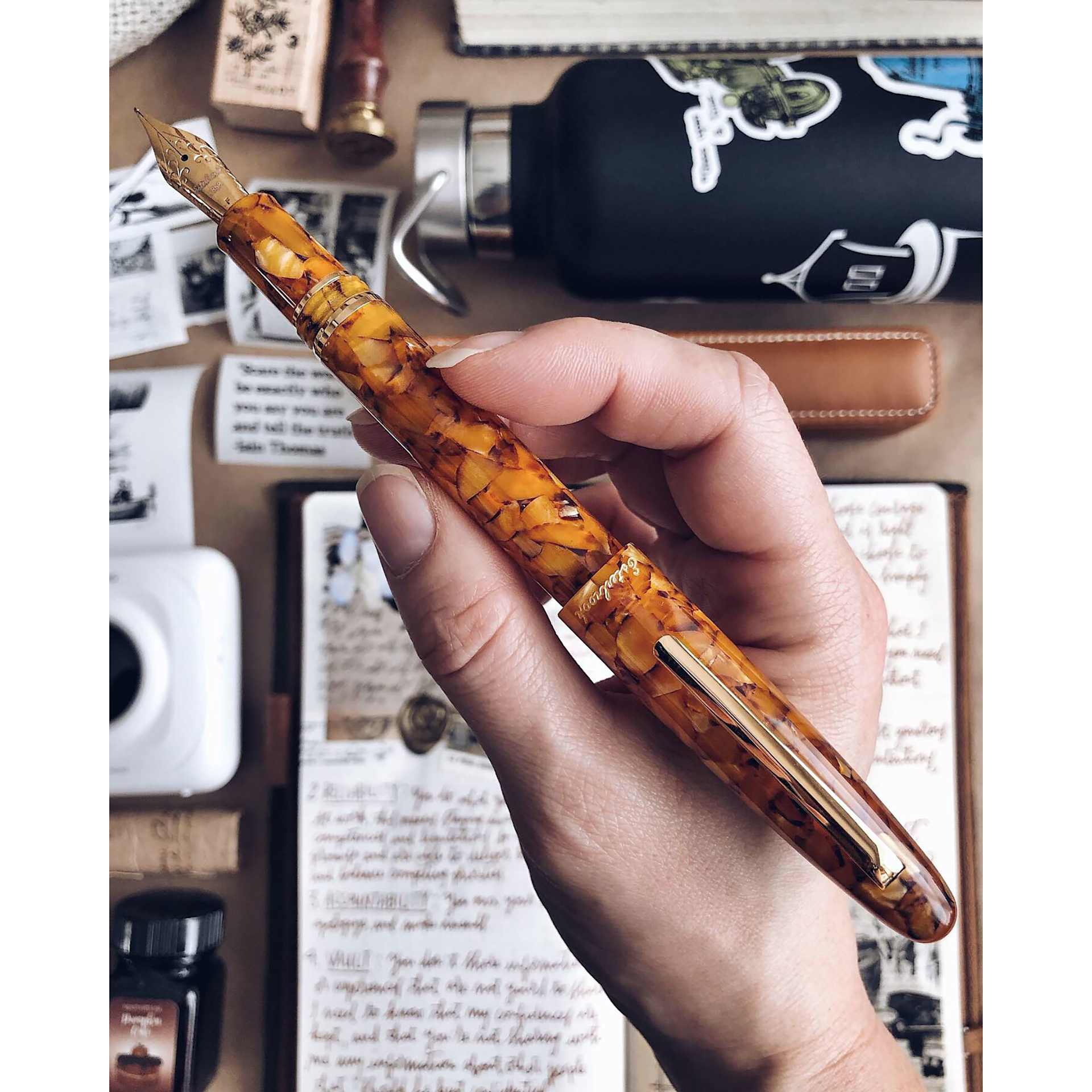 Esterbrook Estie Fountain Pen - Honeycomb, Fine Nib, held in hand