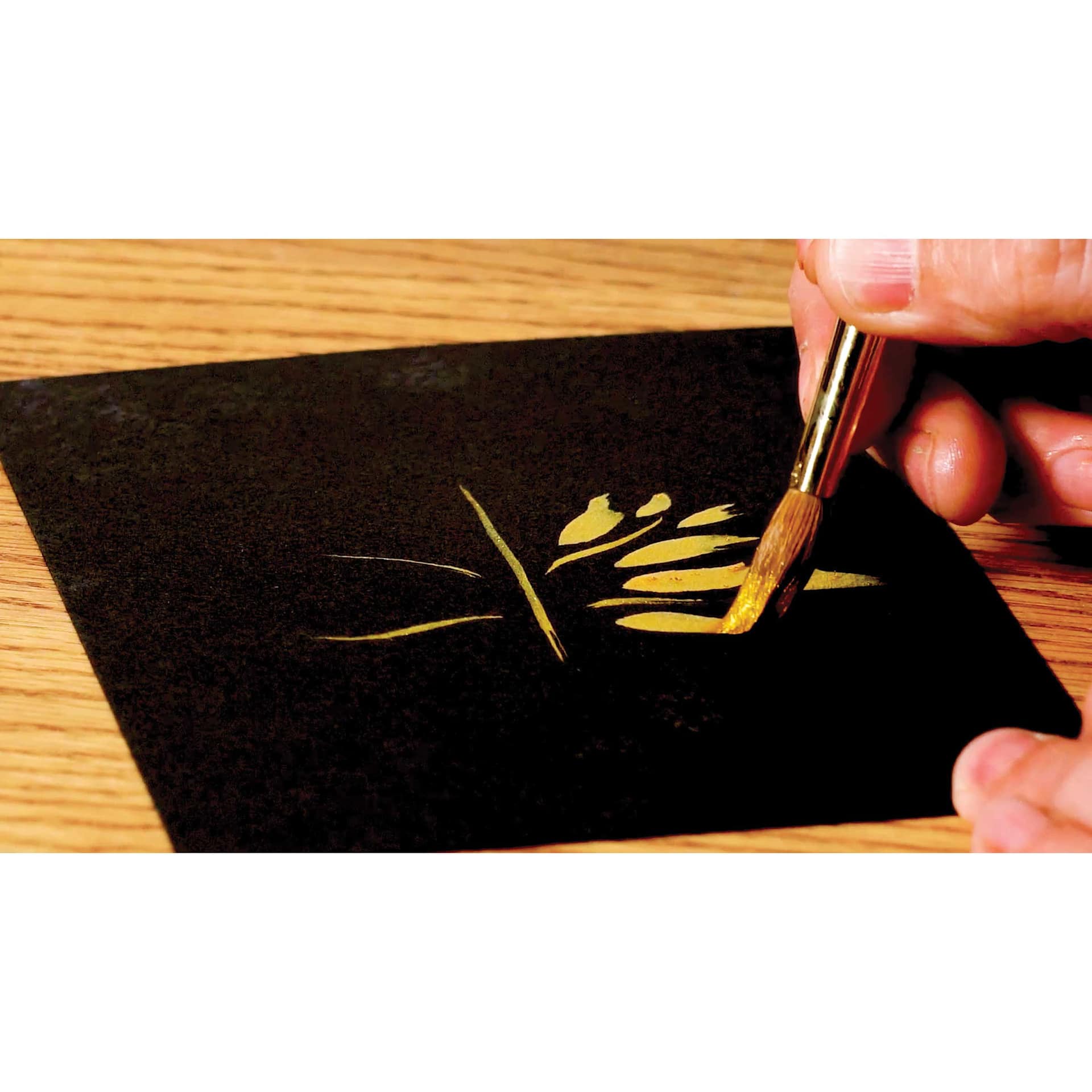 Yasutomo Liquid Metallic Sumi Inks, yellow ink on black paper