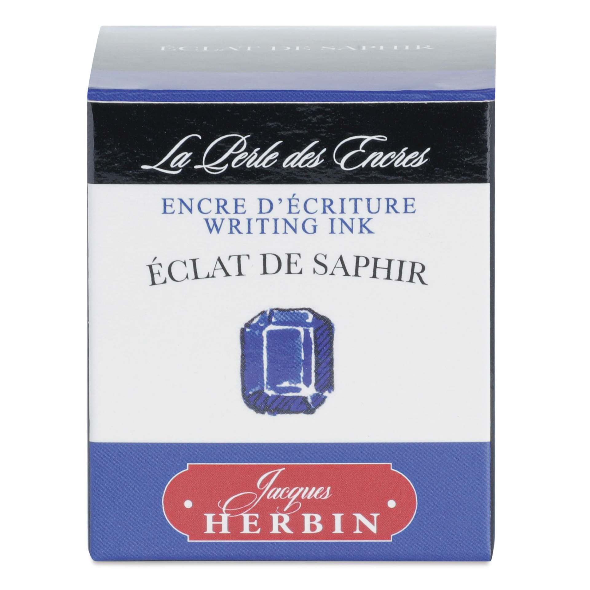 Herbin La Perle des Encres The Jewel of Inks Fountain Pen Ink - Éclat de Saphir (Sapphire Sparkle), 30 ml, front of packaging