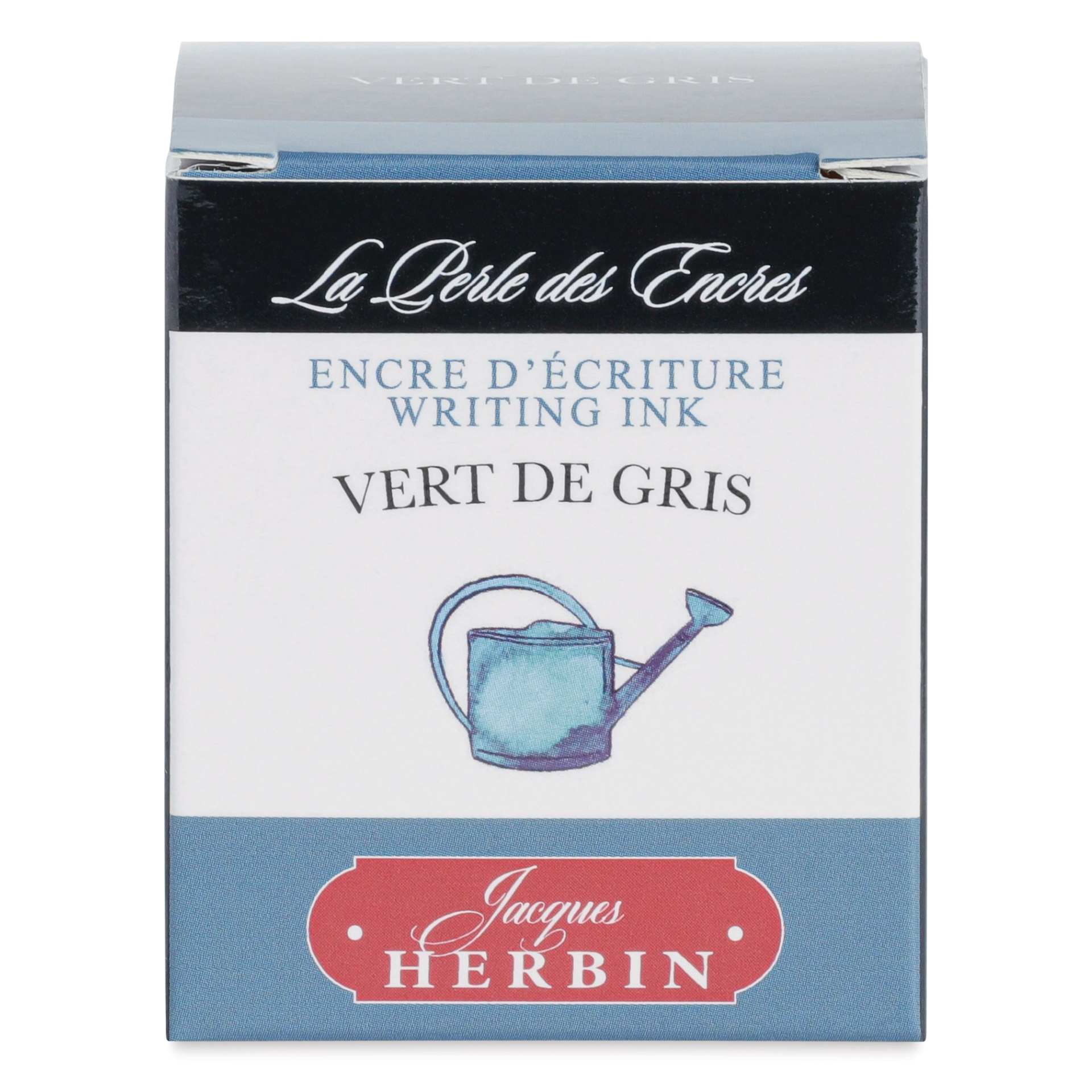 Herbin La Perle des Encres The Jewel of Inks Fountain Pen Ink - Vert de Gris (Verdigris), 30 ml, front of packaging