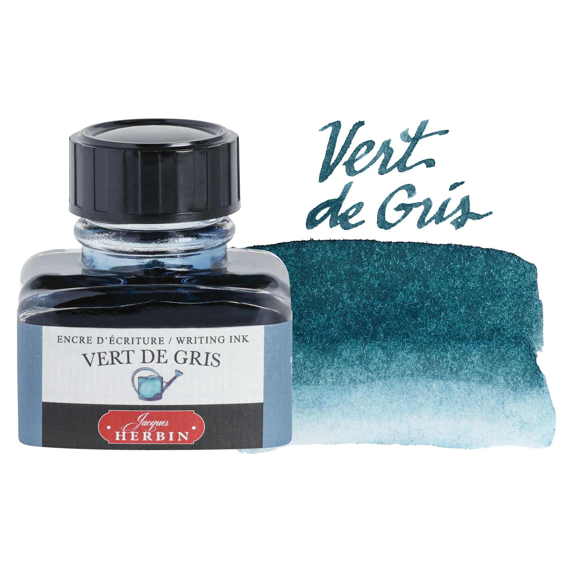Herbin La Perle des Encres The Jewel of Inks Fountain Pen Ink - Vert de Gris (Verdigris), 30 ml bottle with swatch