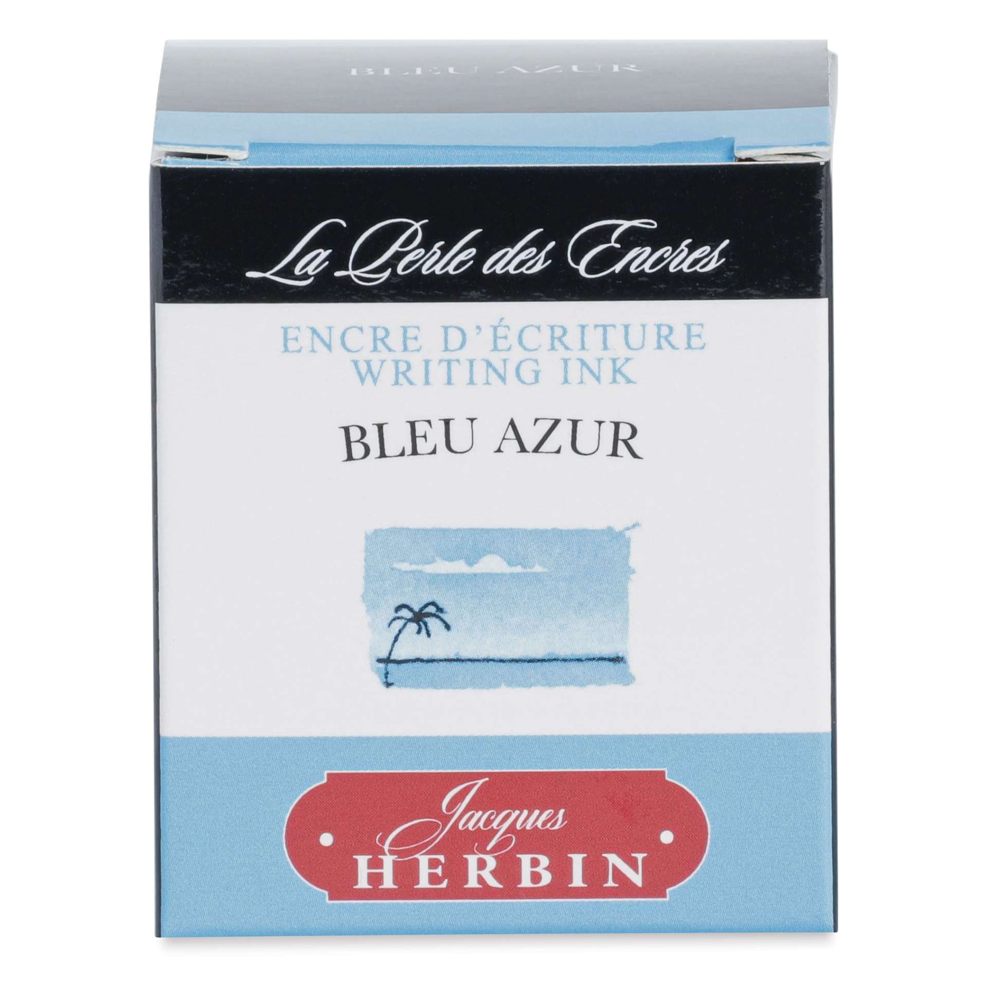 Herbin La Perle des Encres The Jewel of Inks Fountain Pen Ink - Bleu Azur (Azure Blue), 30 ml, front of packaging
