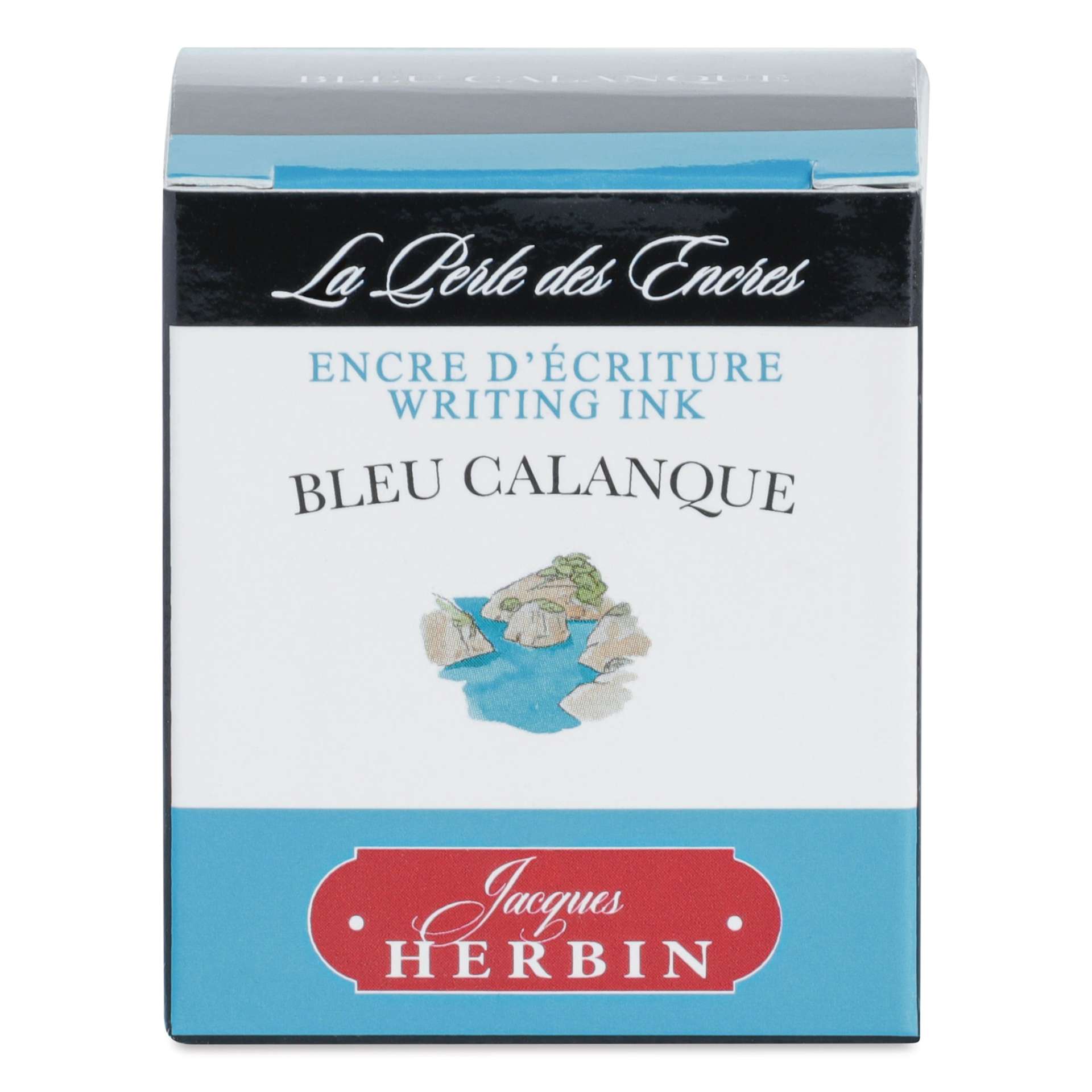 Herbin La Perle des Encres The Jewel of Inks Fountain Pen Ink - Bleu Calanque (Cove Blue), 30 ml, front of packaging