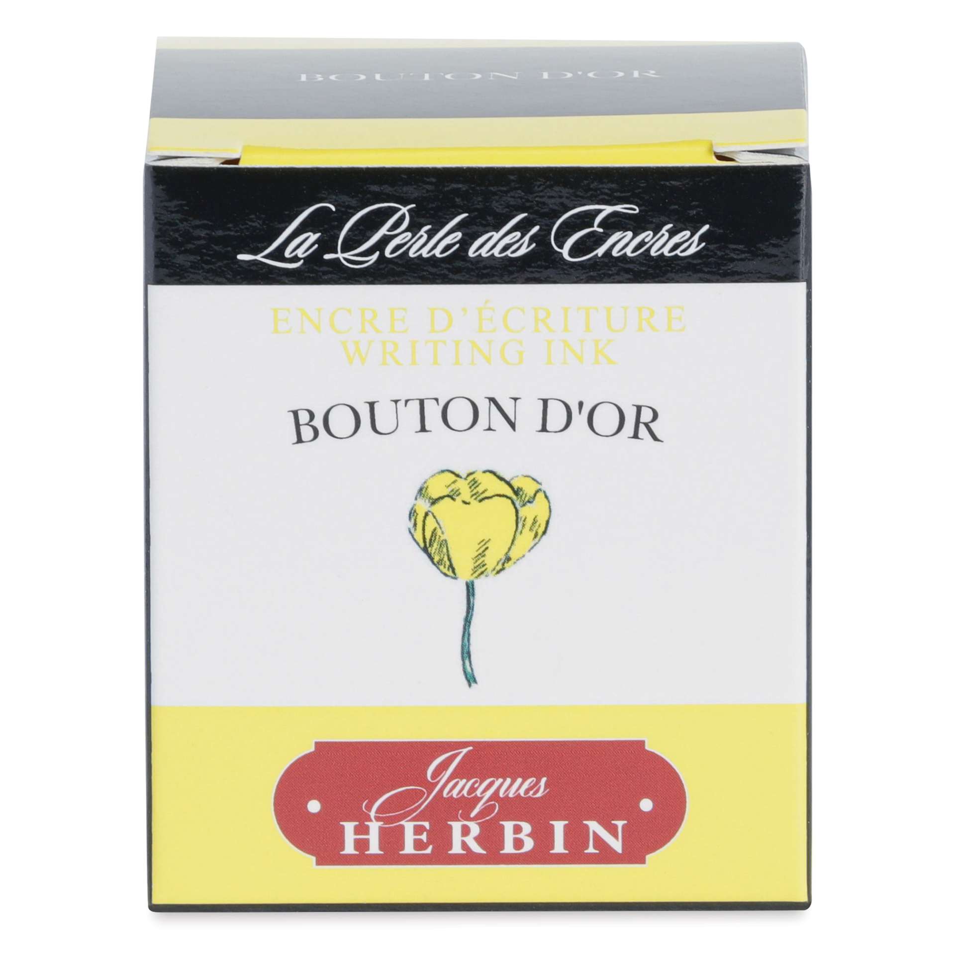 Herbin La Perle des Encres The Jewel of Inks Fountain Pen Ink - Jaune Bouton d'Or (Buttercup Yellow), 30 ml, front of packaging
