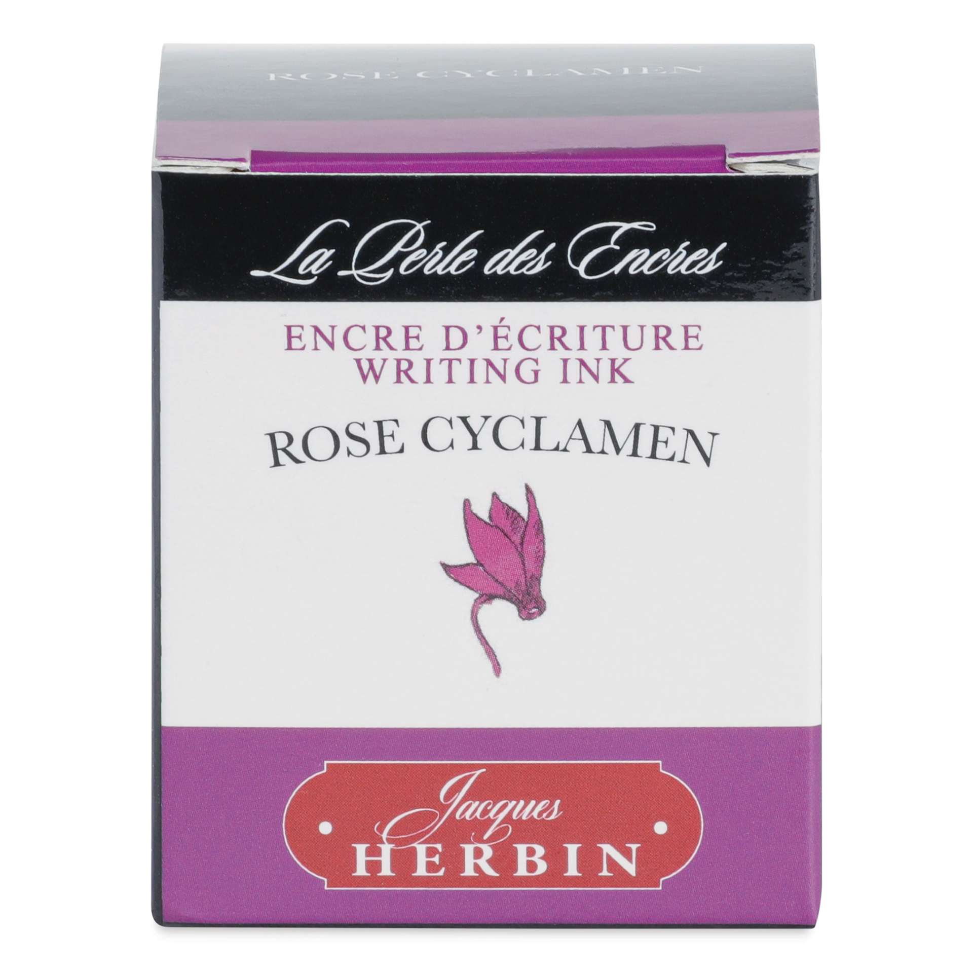 Herbin La Perle des Encres The Jewel of Inks Fountain Pen Ink - Rose Cyclamen (Cyclamen Rose), 30 ml, front of packaging
