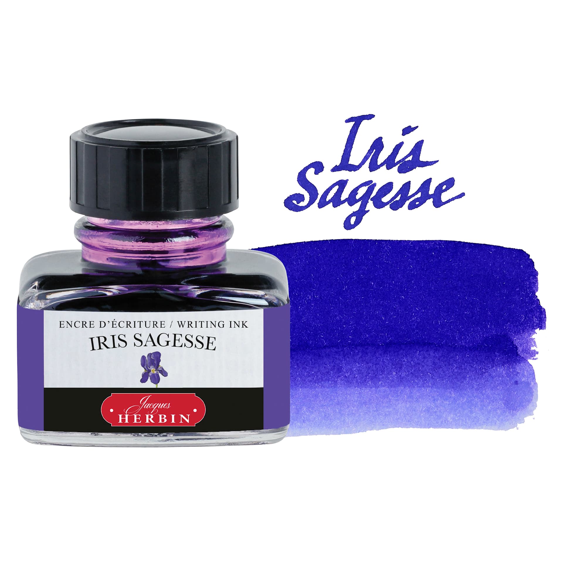 Herbin La Perle des Encres The Jewel of Inks Fountain Pen Ink - Iris Sagesse (Iris Wisdom), 30 ml bottle with swatch