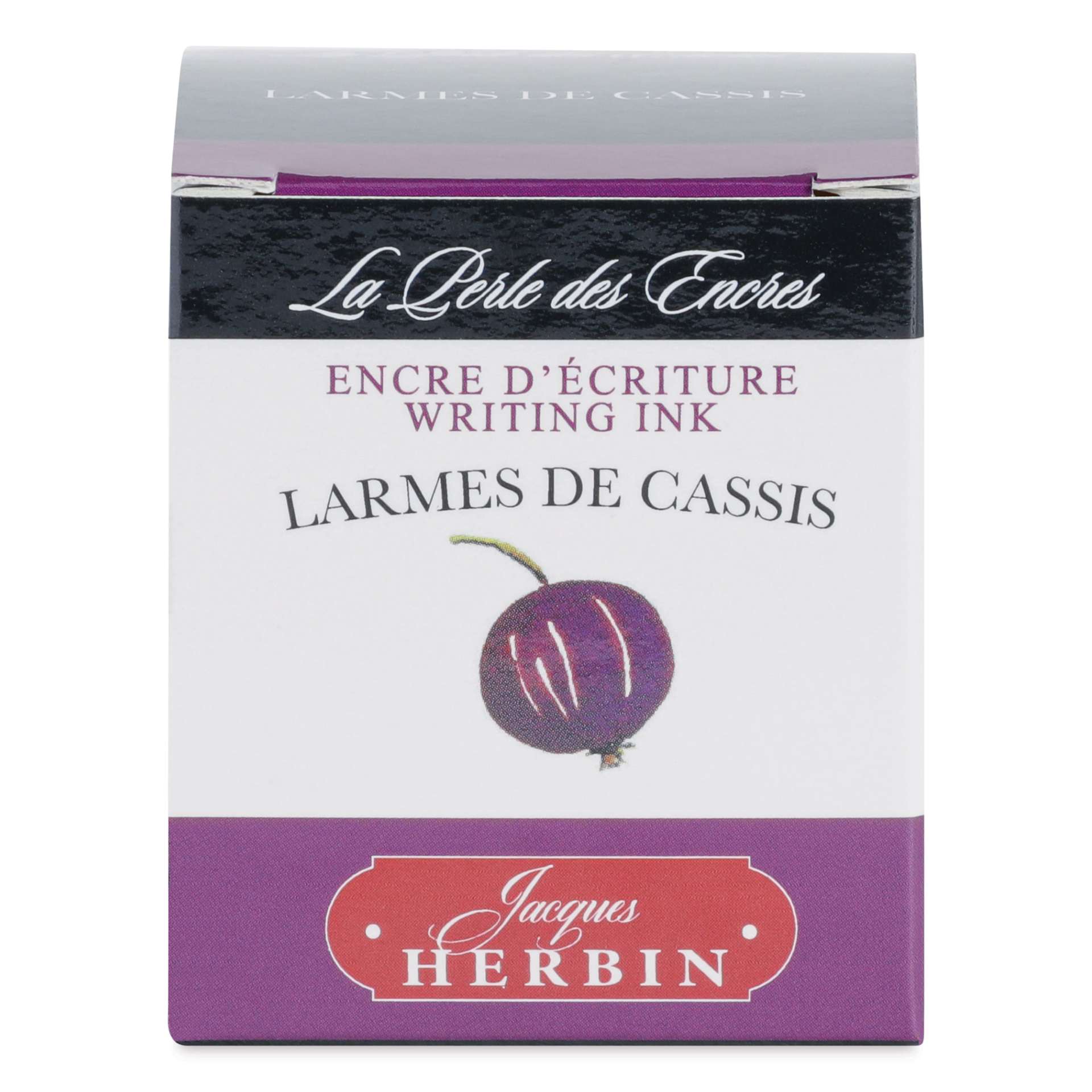 Herbin La Perle des Encres The Jewel of Inks Fountain Pen Ink - Larmes de Cassis (Blackcurrant Tears), 30 ml, front of packaging