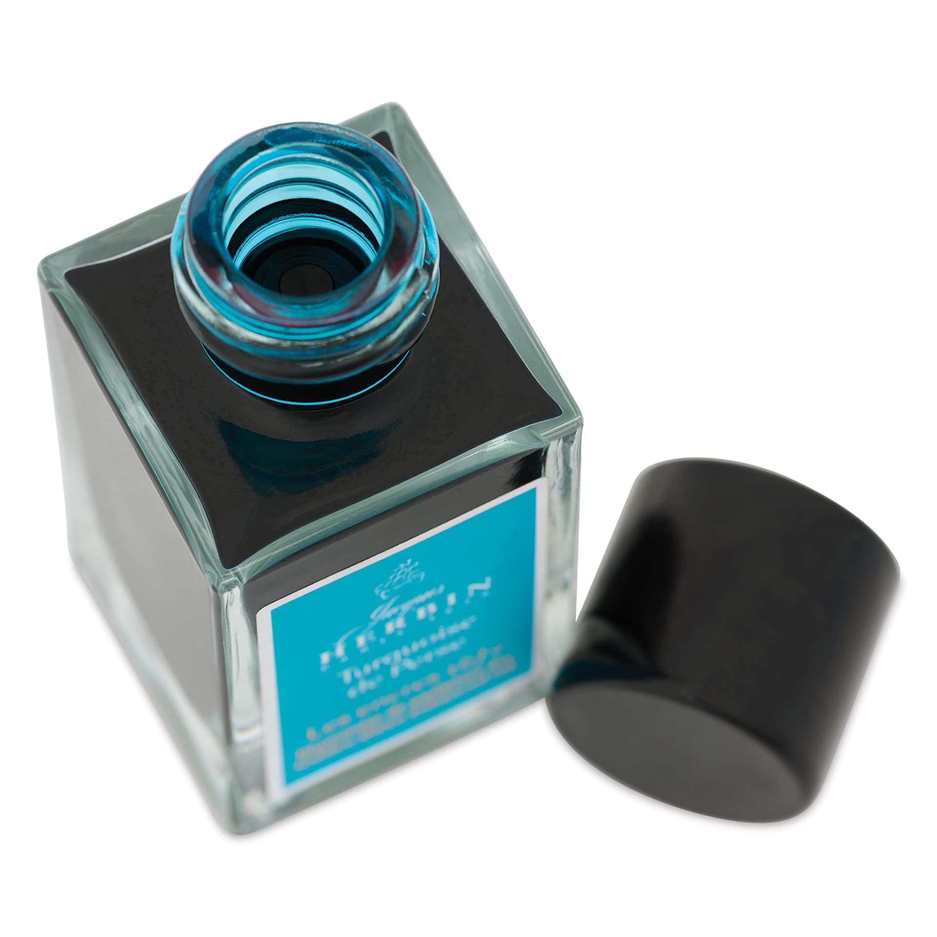 Herbin 1670 Anniversary Collection Fountain Pen Ink - Turquoise de Perse, 15 ml bottle with cap off