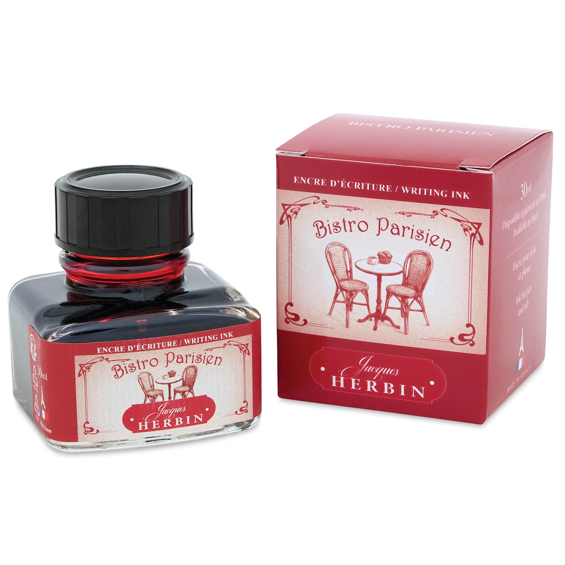 Herbin Paris Collection Fountain Pen Ink - Bistro Parisien (Garnet), 30 ml bottle and packaging