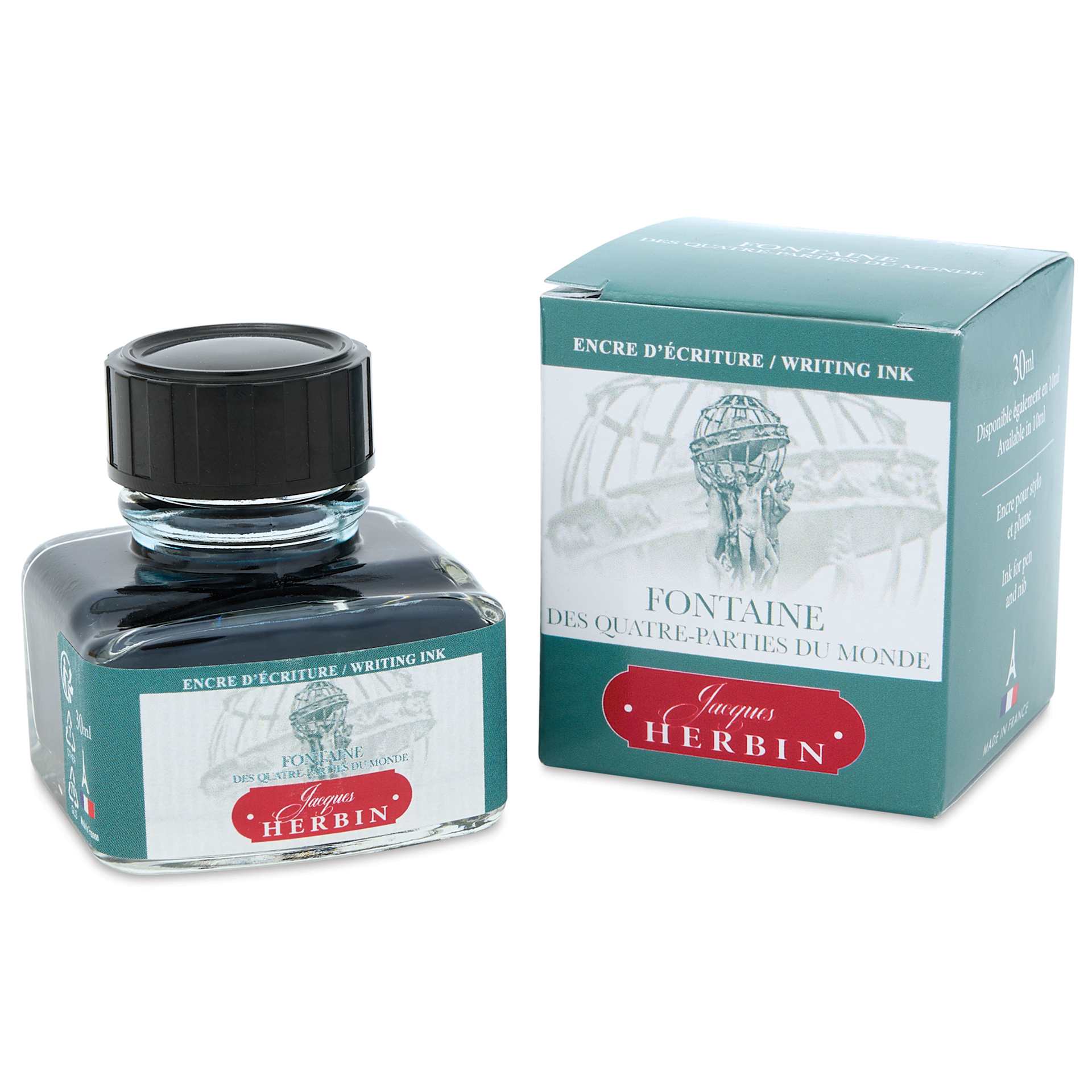 Herbin Paris Collection Fountain Pen Ink - Fontaine (Teal), 30 ml bottle and packaging