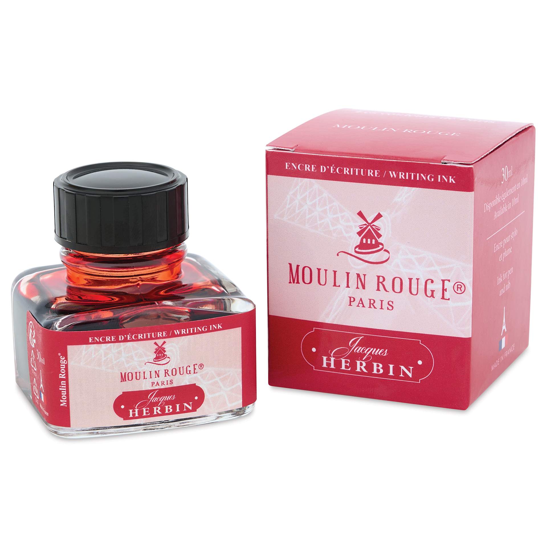 Herbin Paris Collection Fountain Pen Ink - Moulin Rouge (Red), 30 ml bottle and packaging