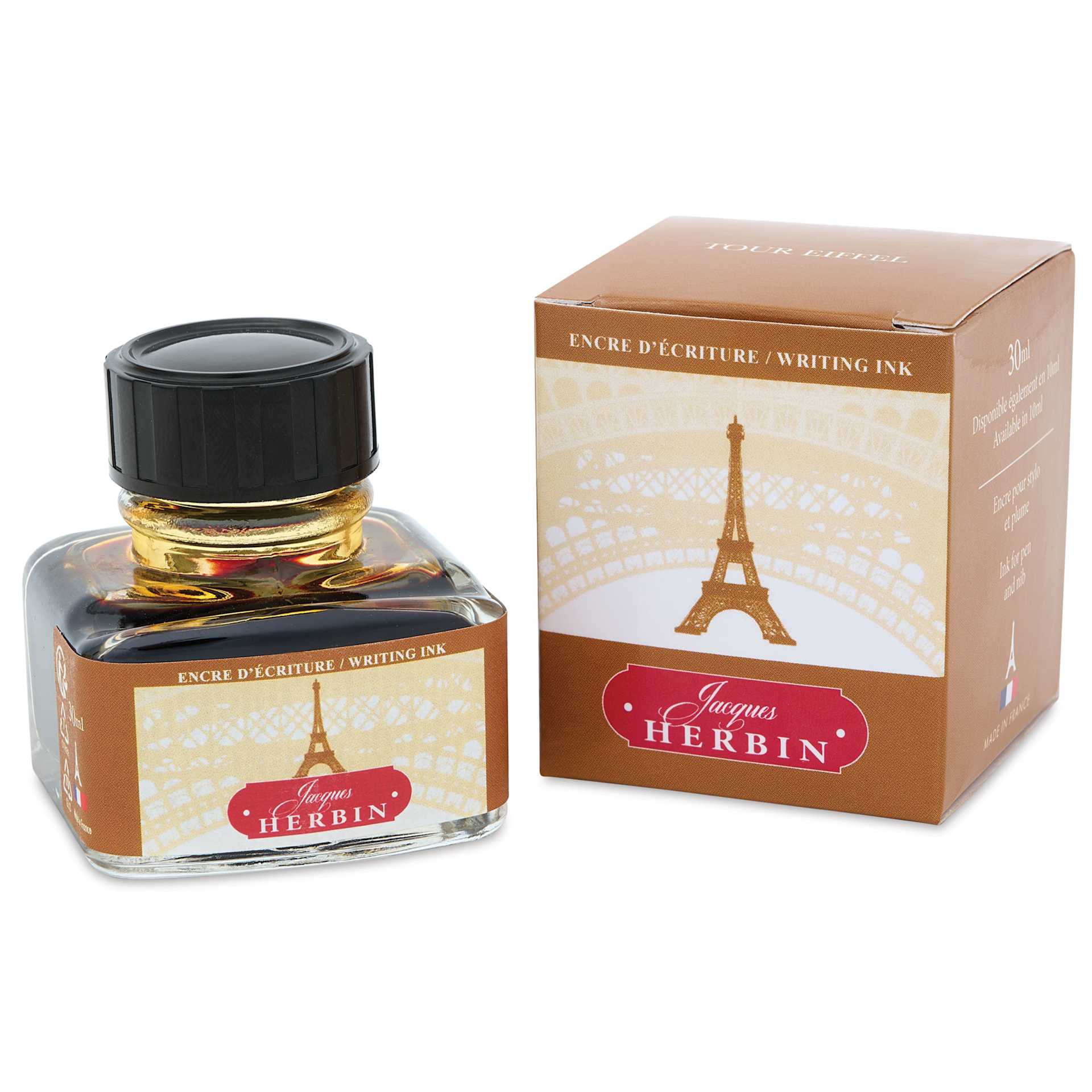 Herbin Paris Collection Fountain Pen Ink - Tour Eiffel (Orange), 30 ml bottle and packaging