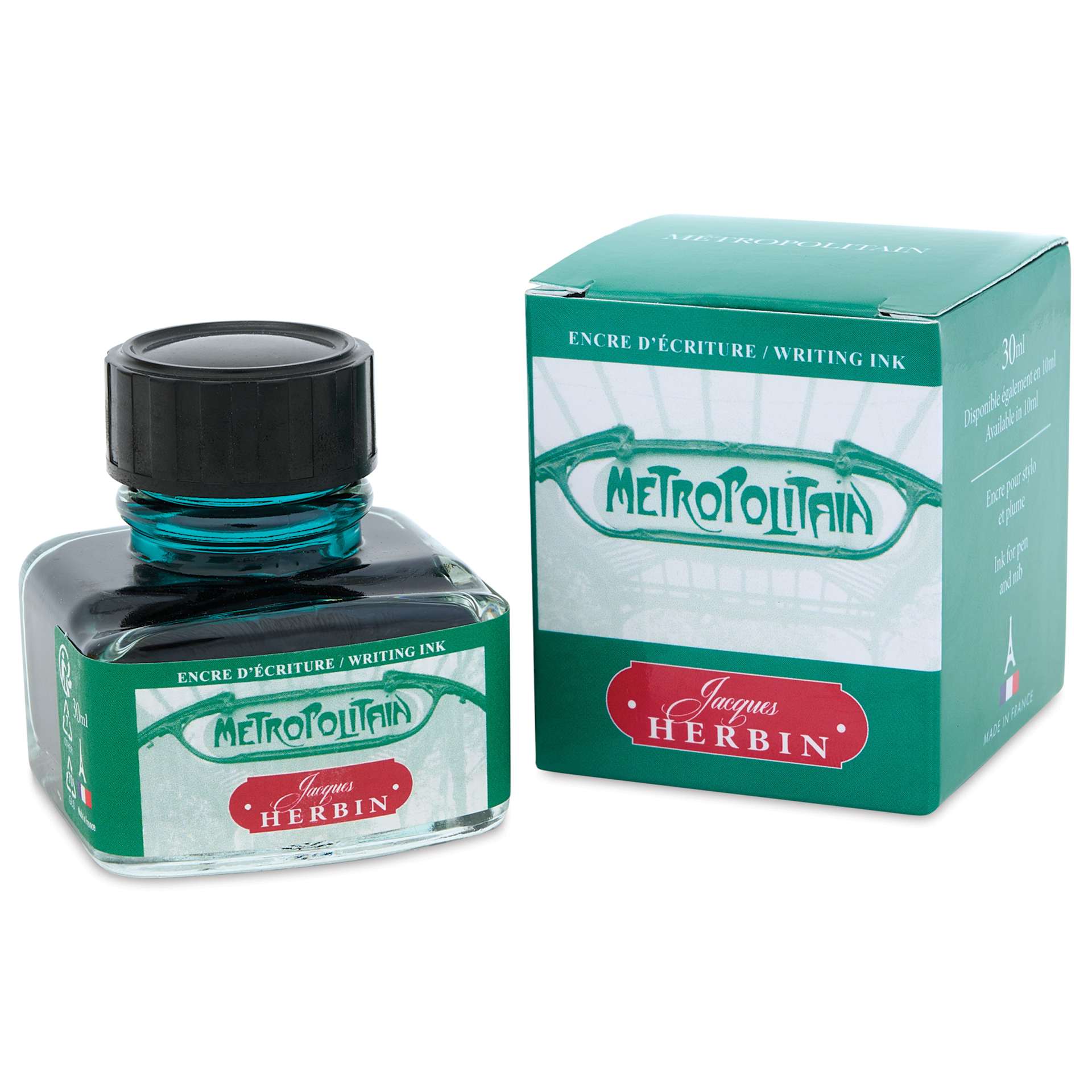 Herbin Paris Collection Fountain Pen Ink - Métropolitan (Green), 30 ml bottle and packaging