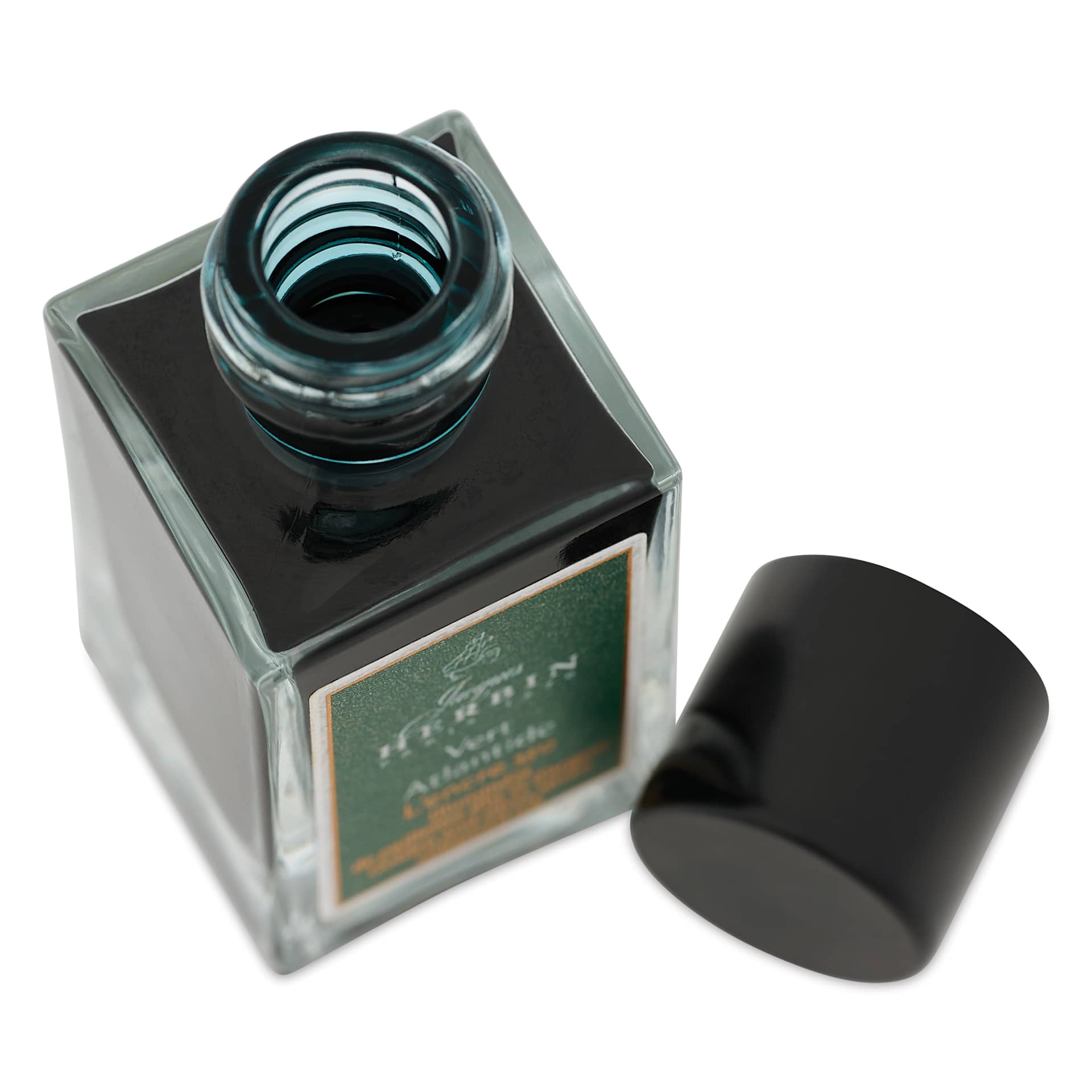 Herbin 350th Anniversary Ink - Vert Atlantide, 15 ml bottle with cap off