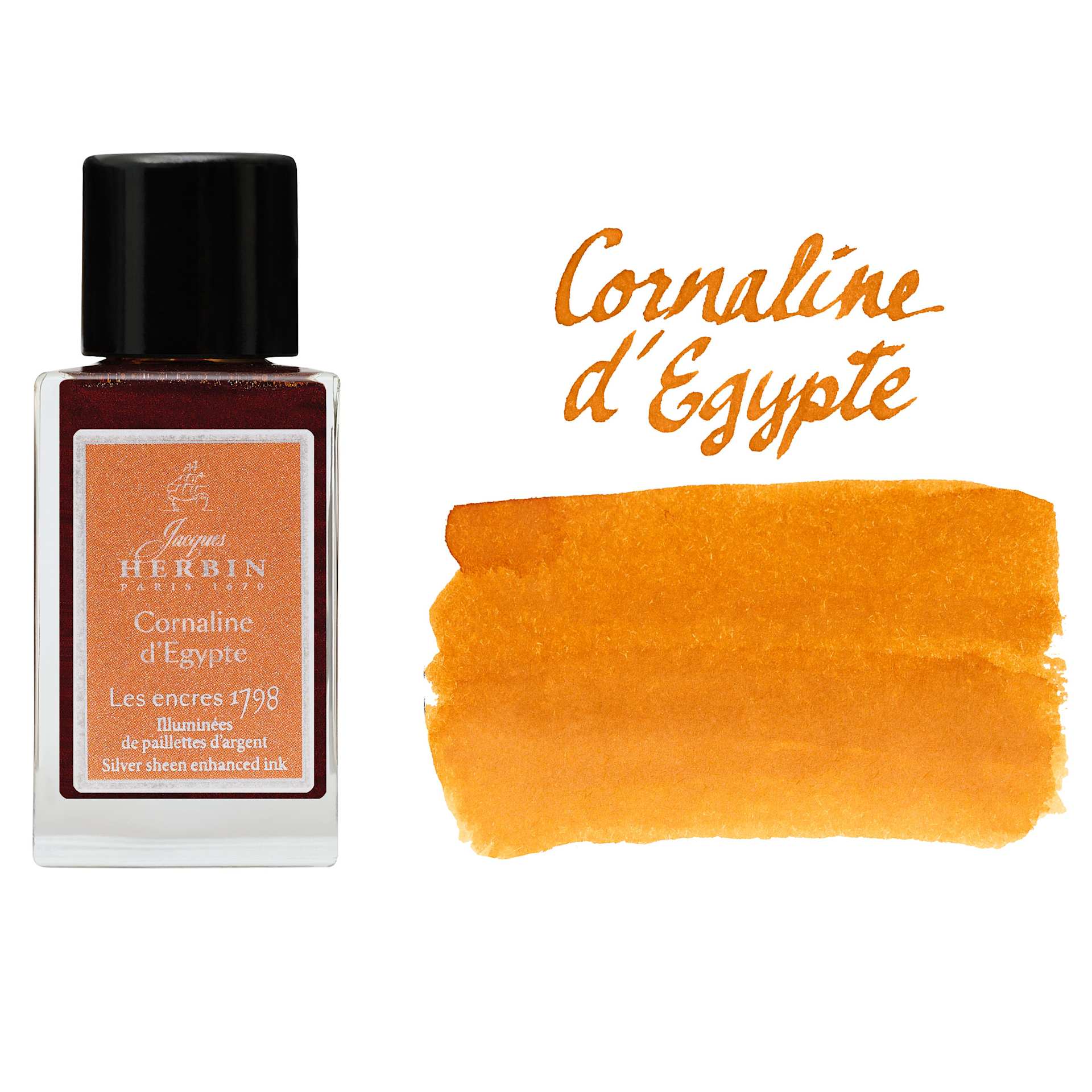 Herbin 1798 Anniversary Collection Fountain Pen Ink - Cornaline d'Egypte, 15 ml bottle with swatch