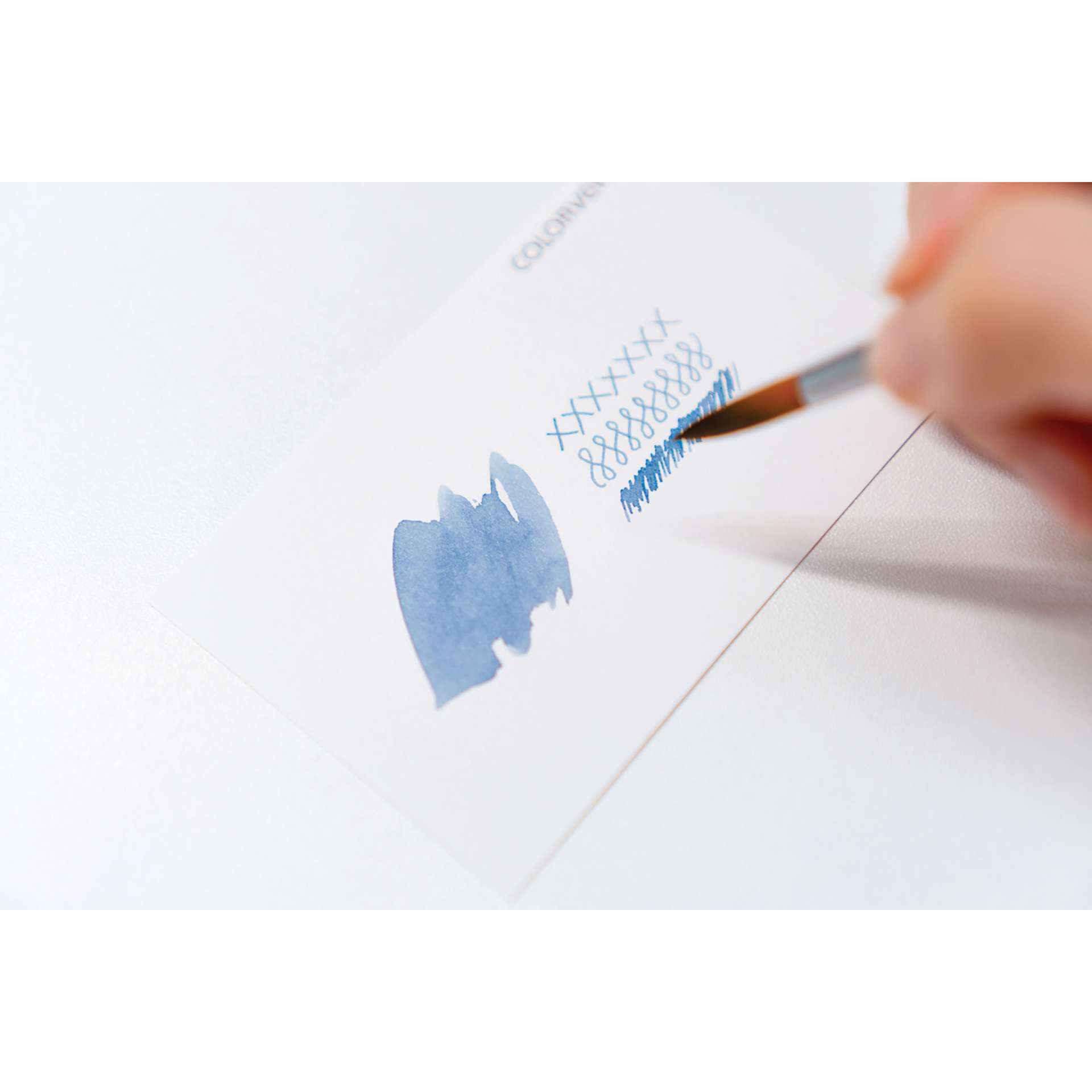 Colorverse Colorspace Ink Swatch Cards - Pkg of 50, blue swatch painted on blank card
