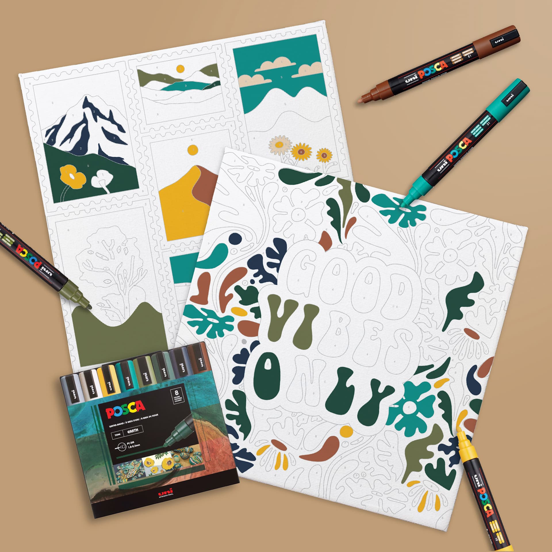 Posca Paint By Number Kit - Boho Vibes, in progress