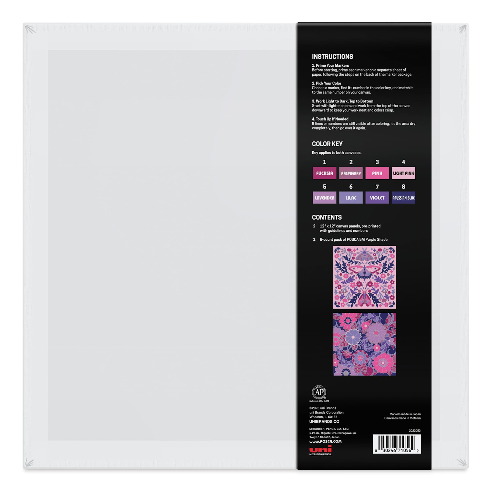 Posca Paint By Number Kit - Lilac Dreams, back of canvas