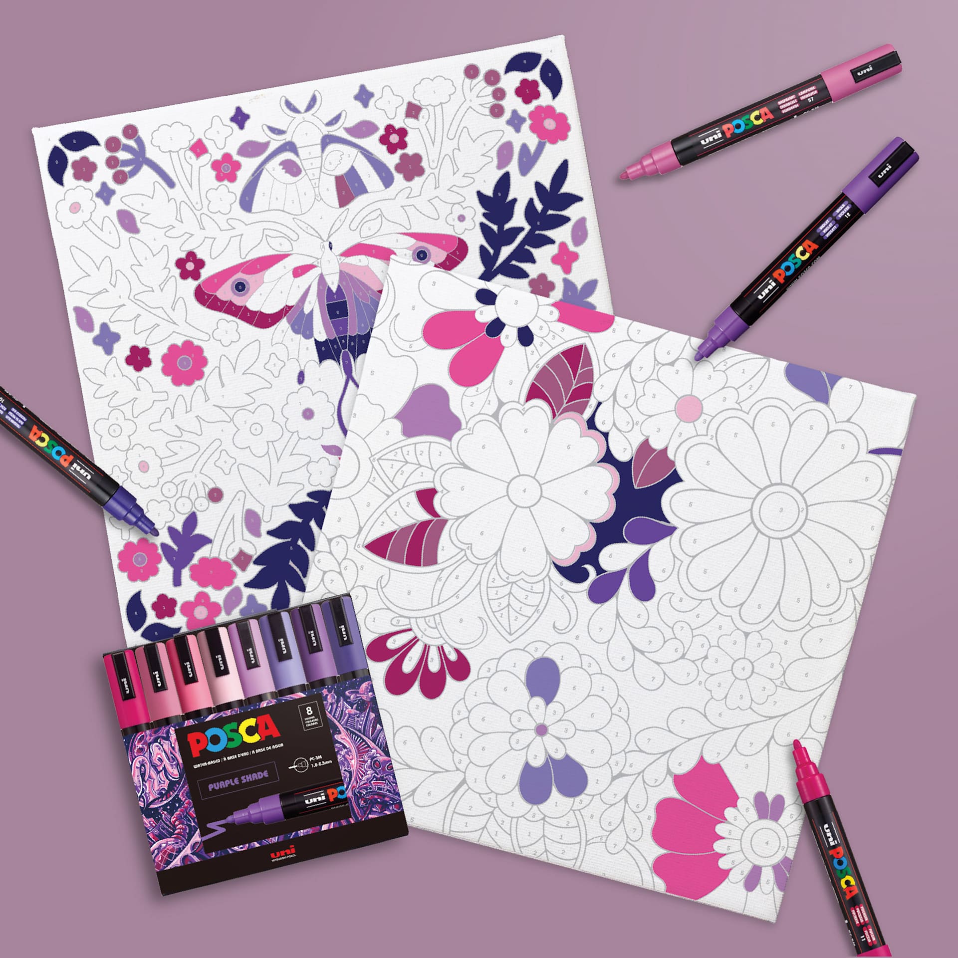 Posca Paint By Number Kit - Lilac Dreams, in progress