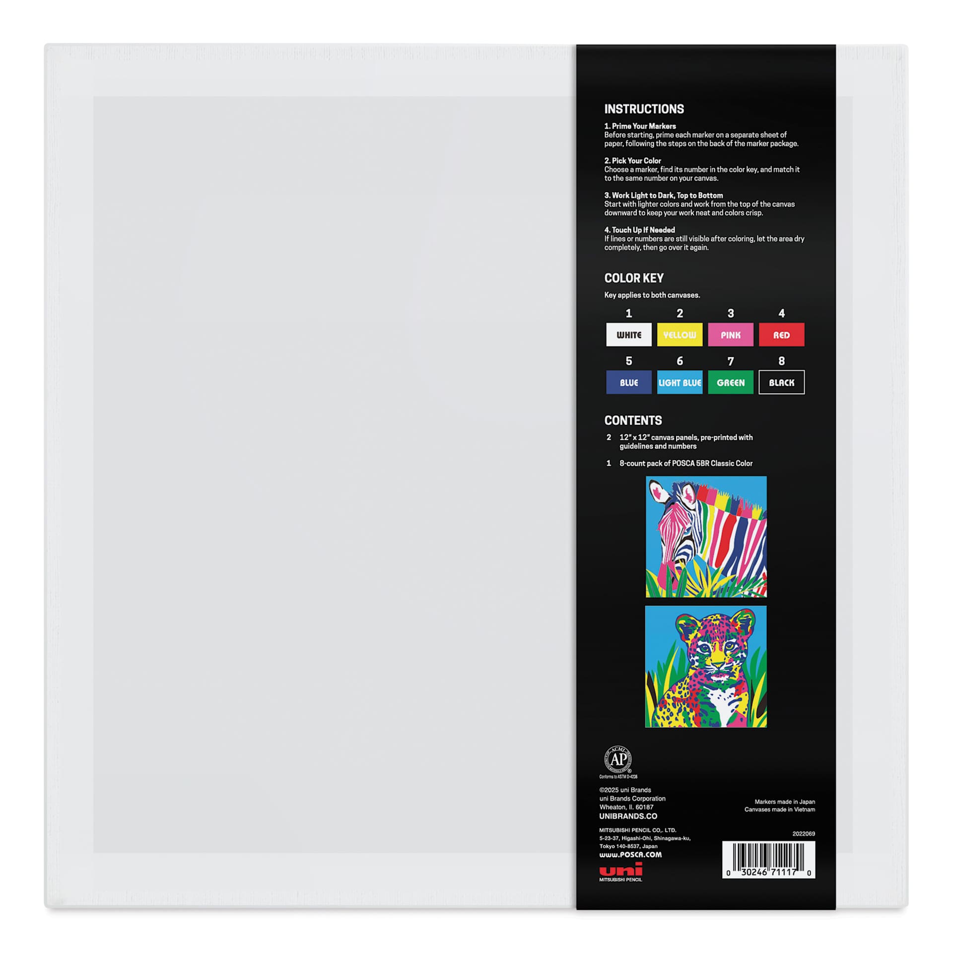 Posca Paint By Number Kit - Rainbow Safari, back of canvas