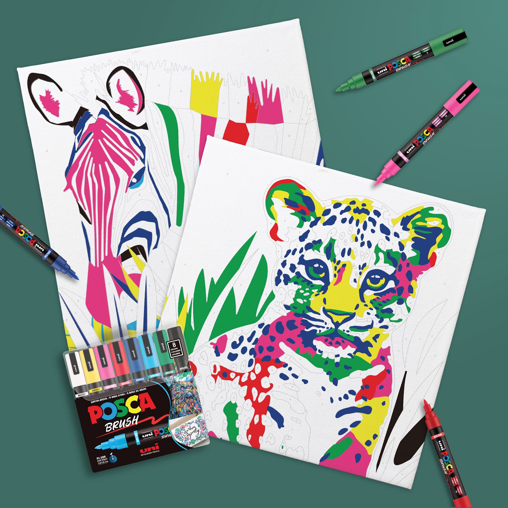 Posca Paint By Number Kit - Rainbow Safari, in progress