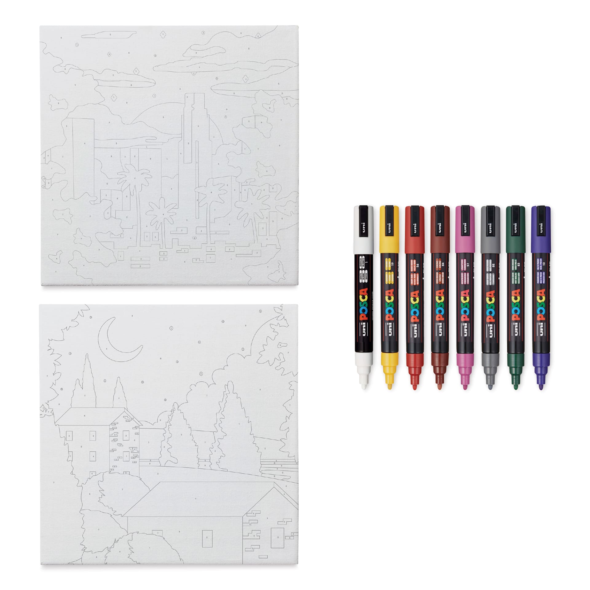 Posca Paint By Number Kit - Night City Skies contents