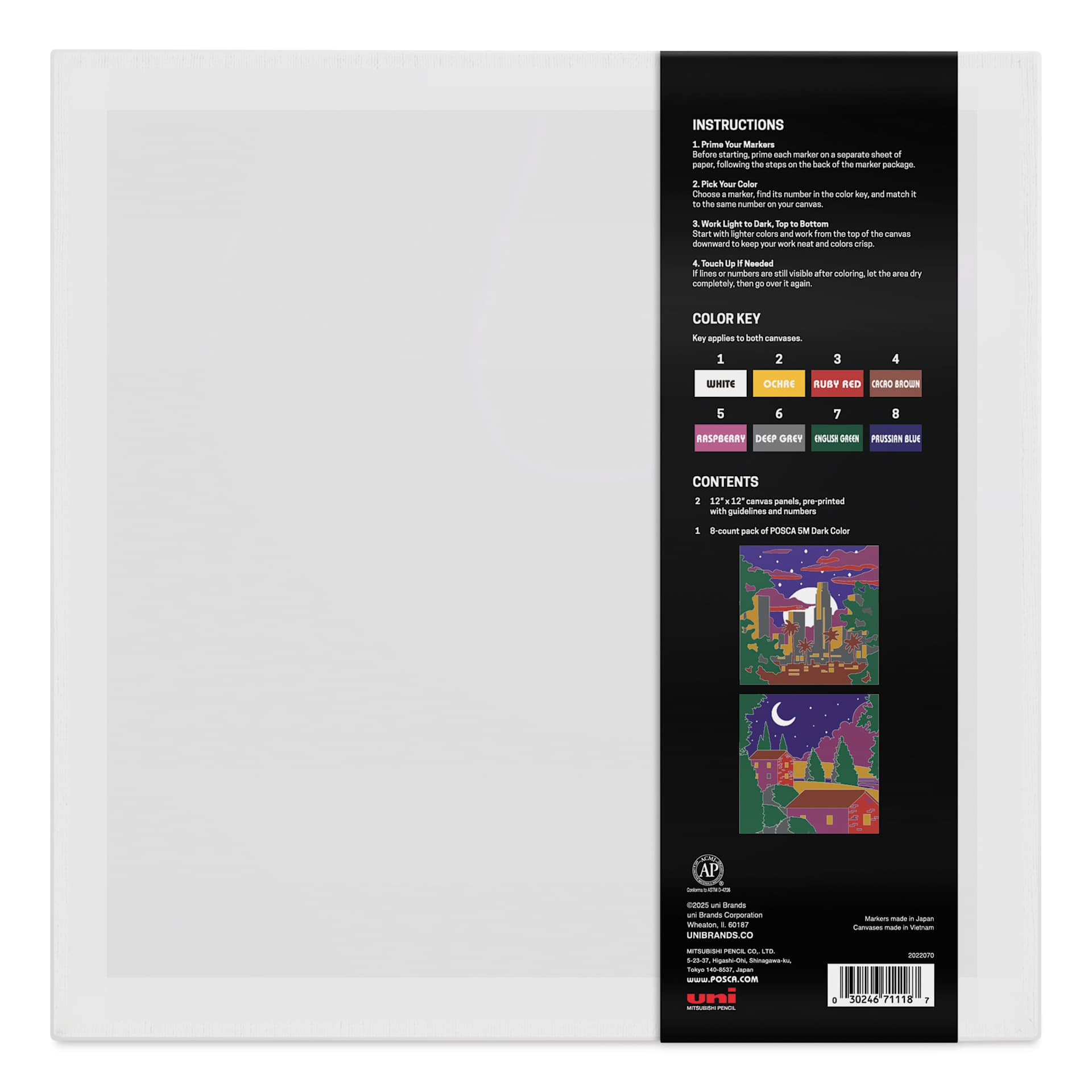 Posca Paint By Number Kit - Night City Skies, back of canvas
