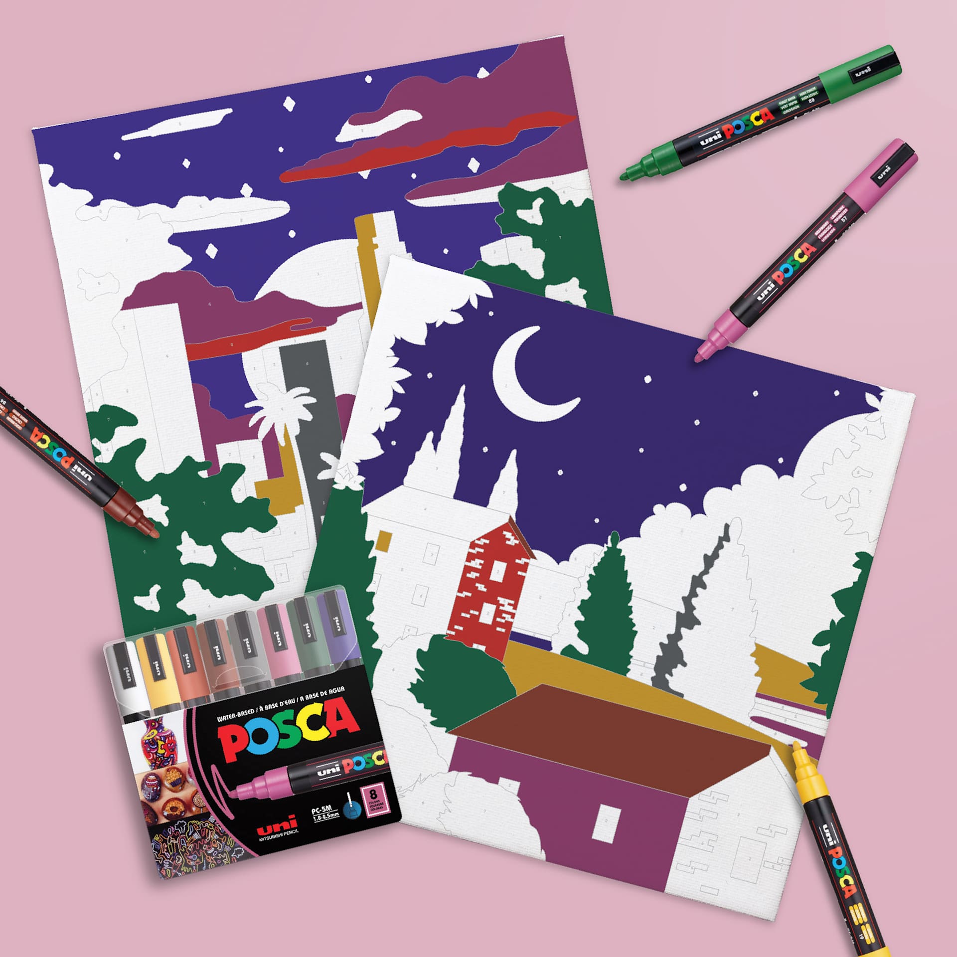 Posca Paint By Number Kit - Night City Skies, in progress