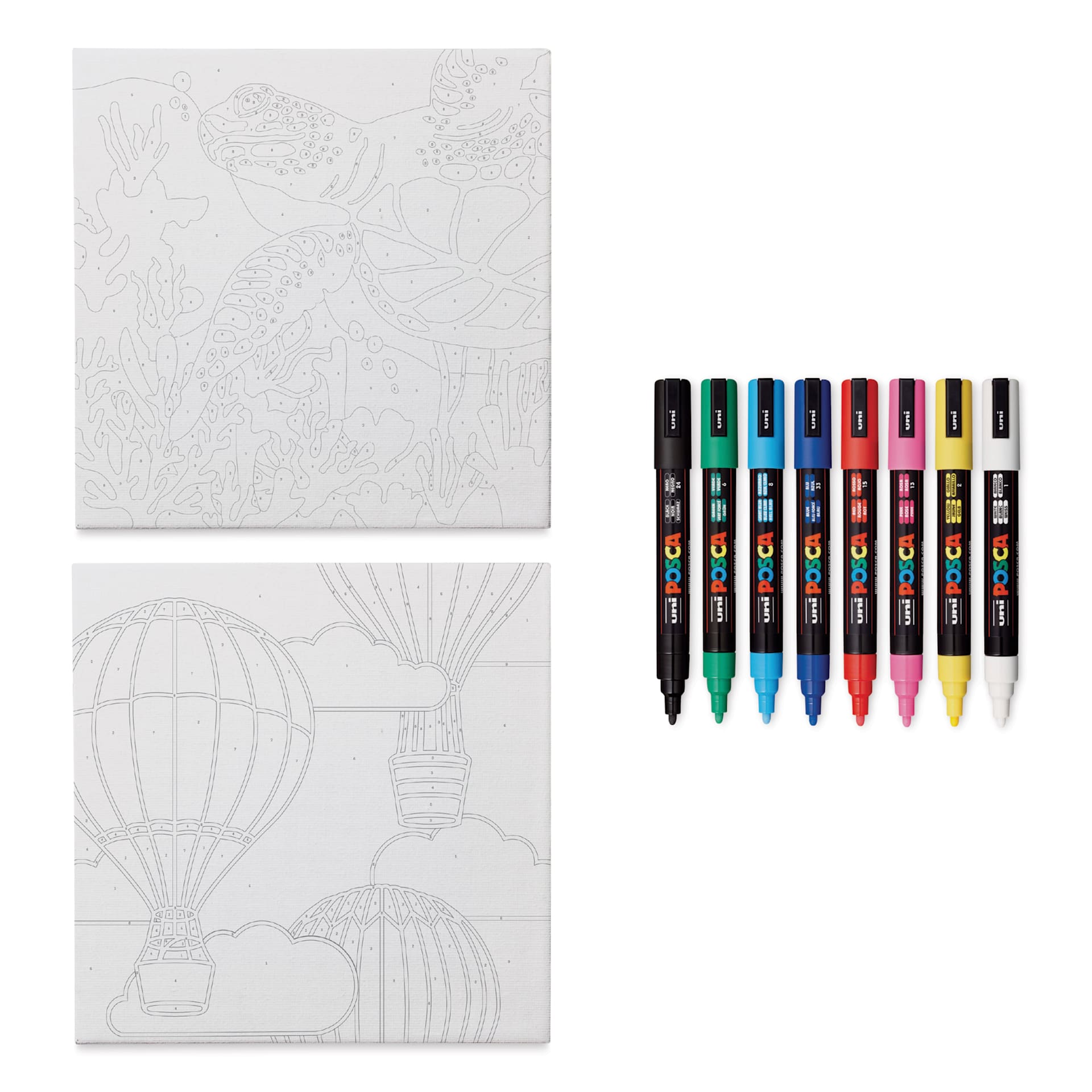 Posca Paint By Number Kit - Sea & Sky contents