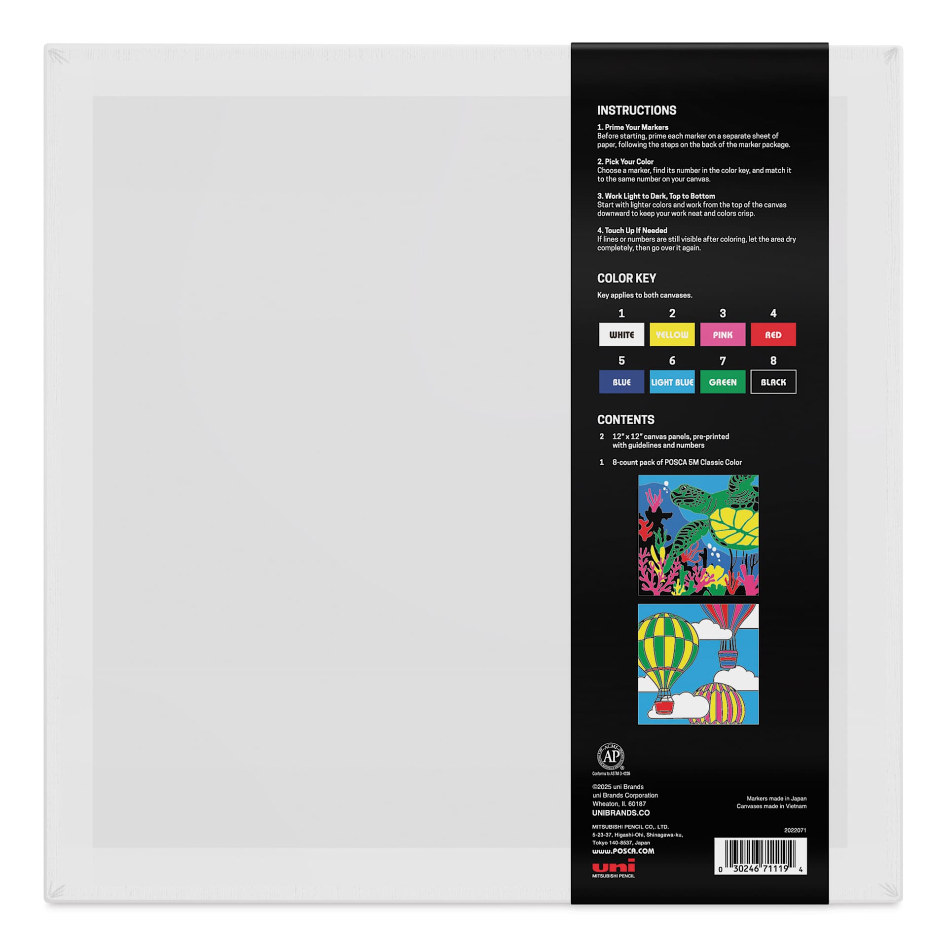 Posca Paint By Number Kit - Sea & Sky, back of canvas